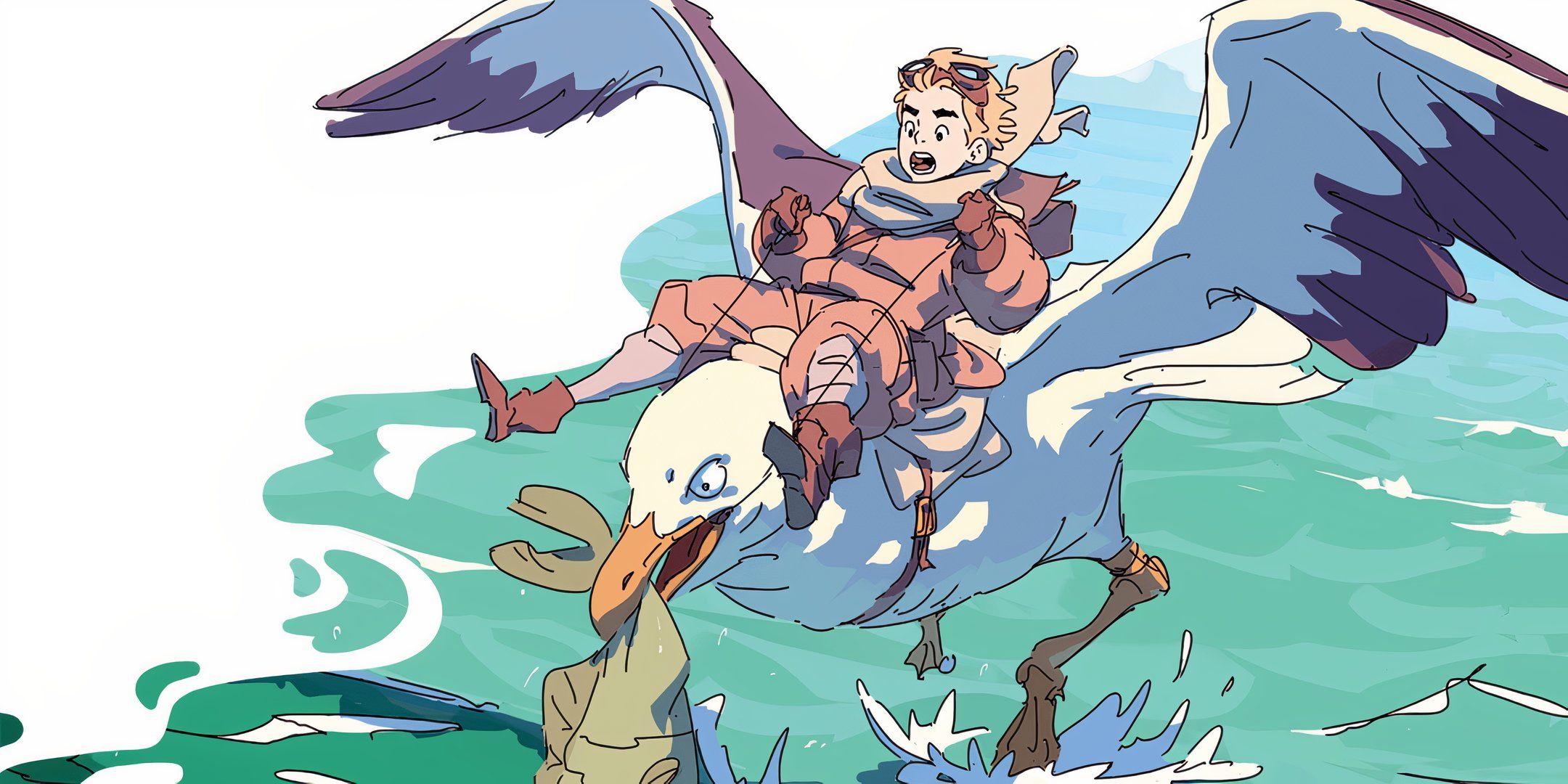 A player character rides a Hammer Gull in the Obojima Dungeons & Dragons campaign setting.