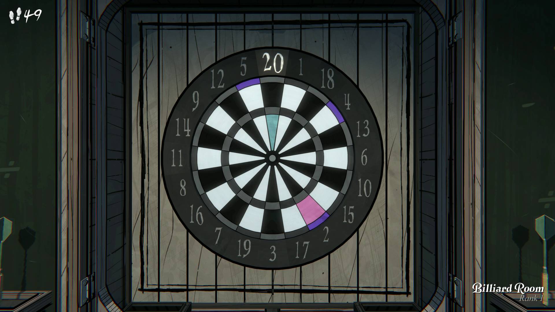 Blue Prince dartboard billiard room