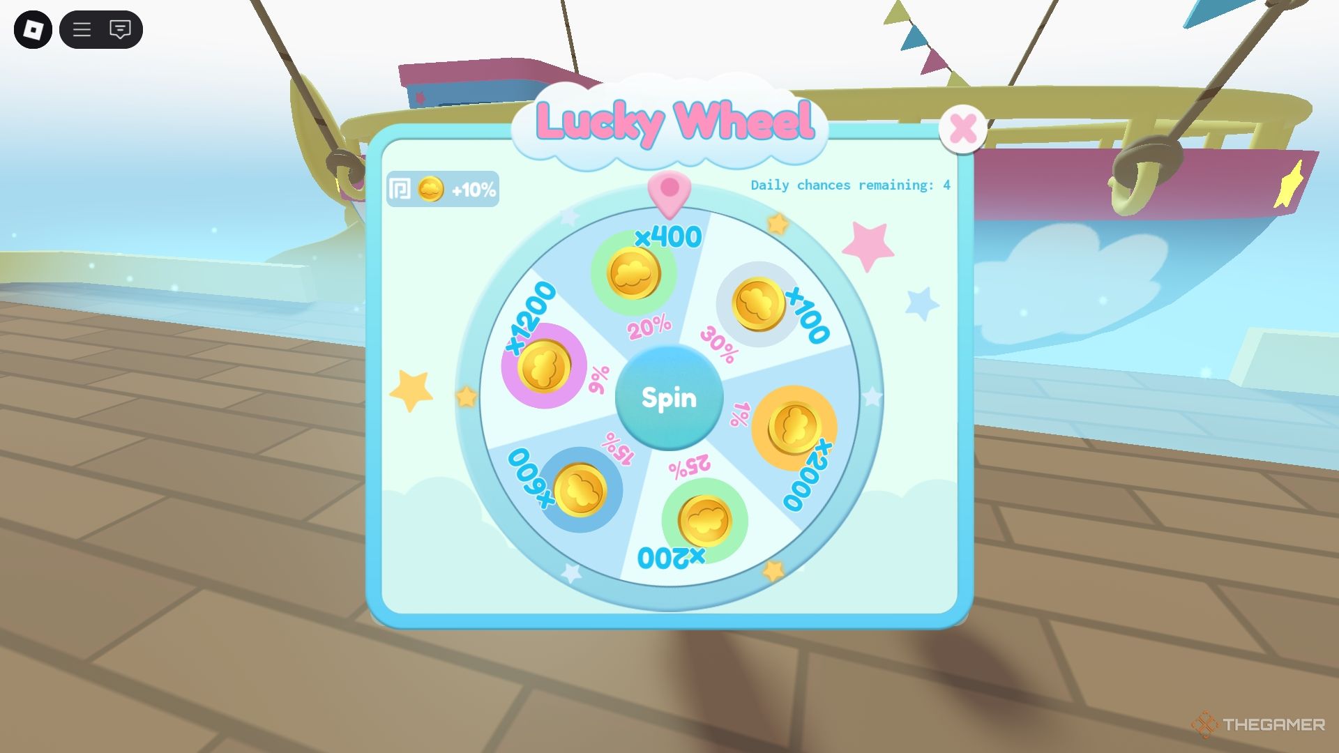 Spinning the lucky wheel in Roblox Cinnamoroll Cloud Island