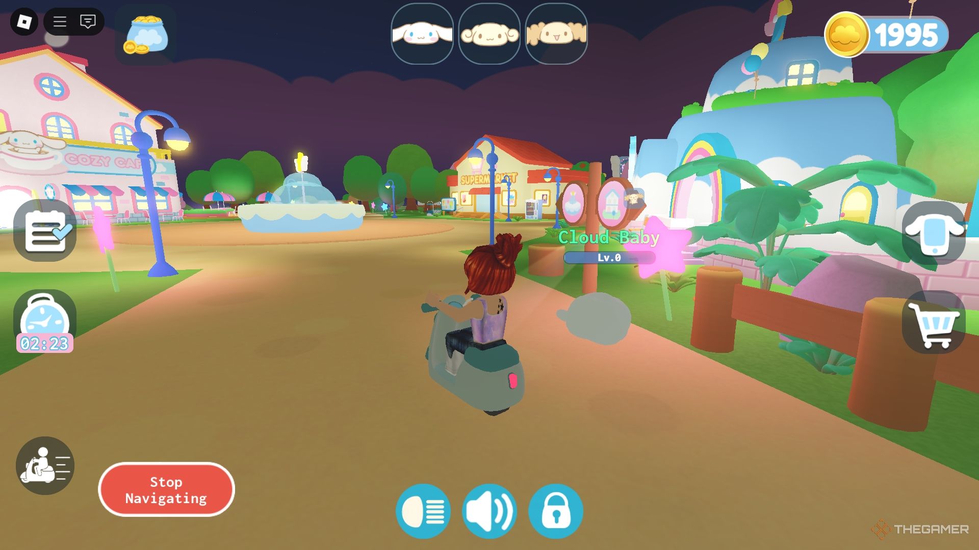 Driving a scooter in Roblox Cinnamoroll Cloud Island