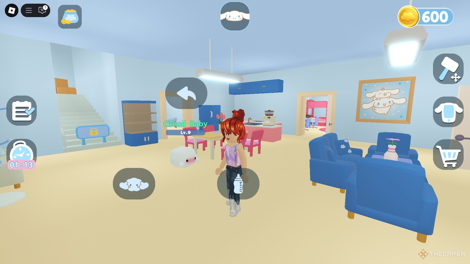 Feeding a baby cloud in Roblox Cinnamoroll Cloud Island