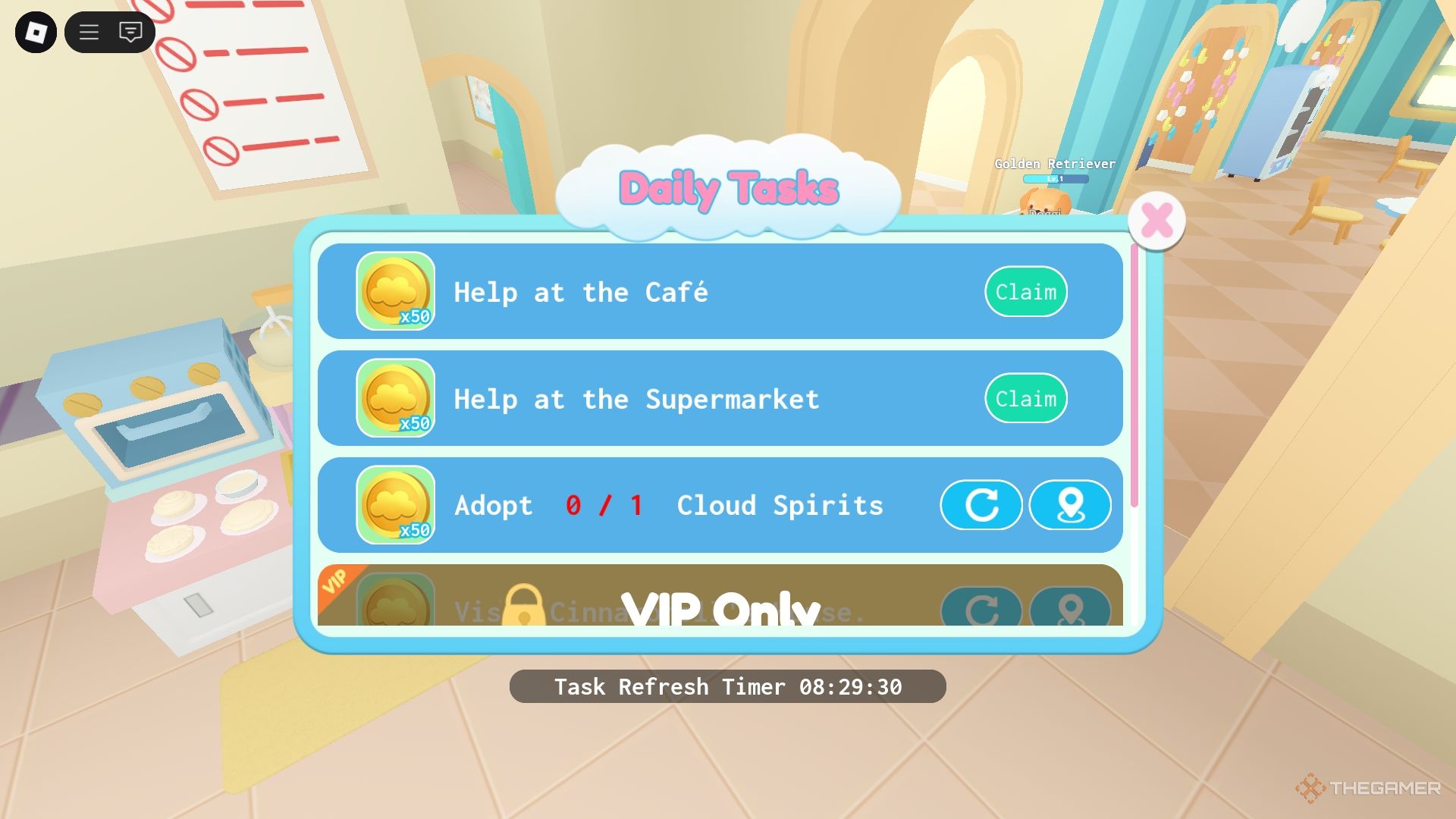 Daily tasks menu in Roblox Cinnamoroll Cloud Island