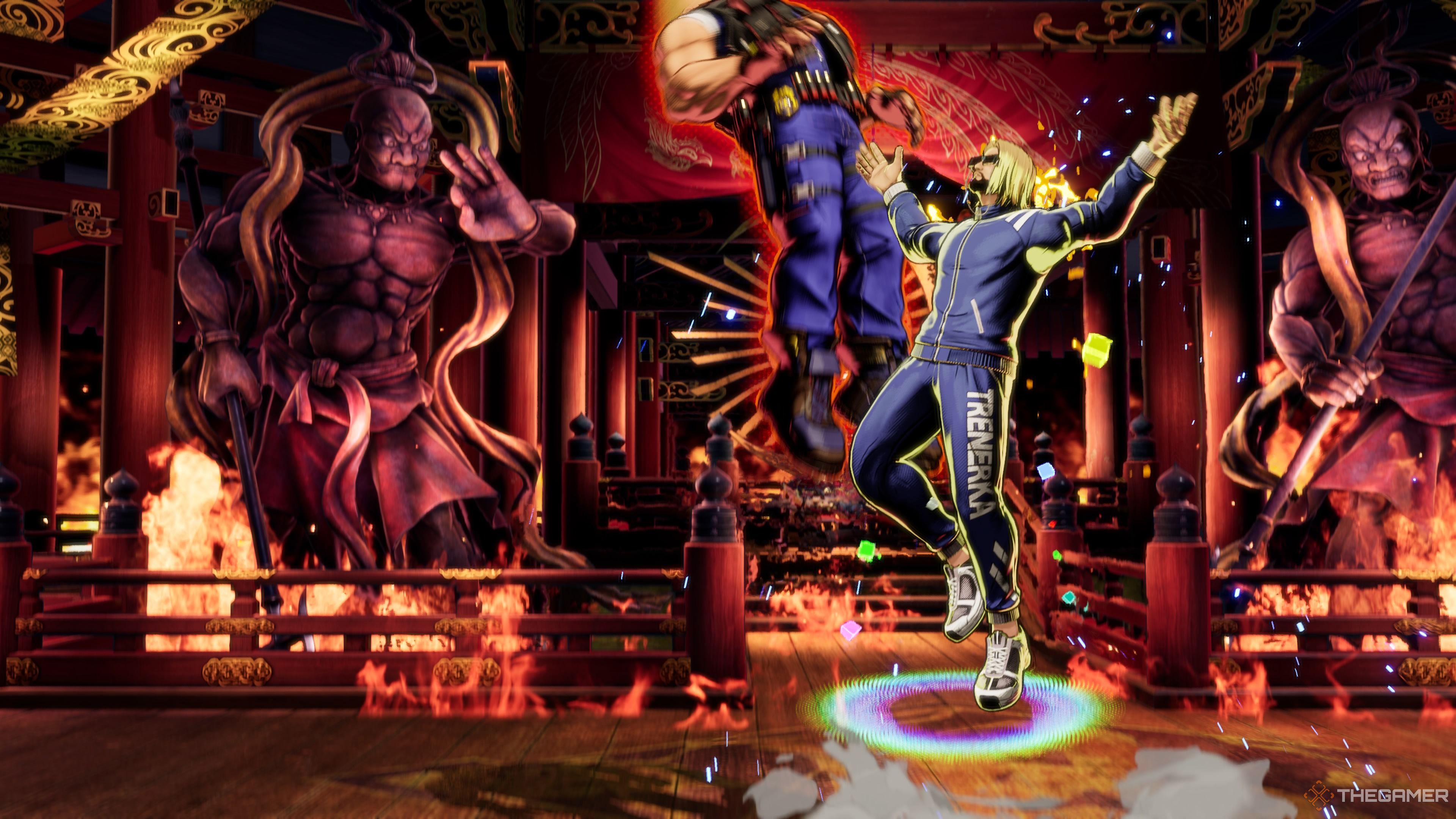 Salvatore Ganacci executing a flying attack in Fatal Fury City of the Wolves.