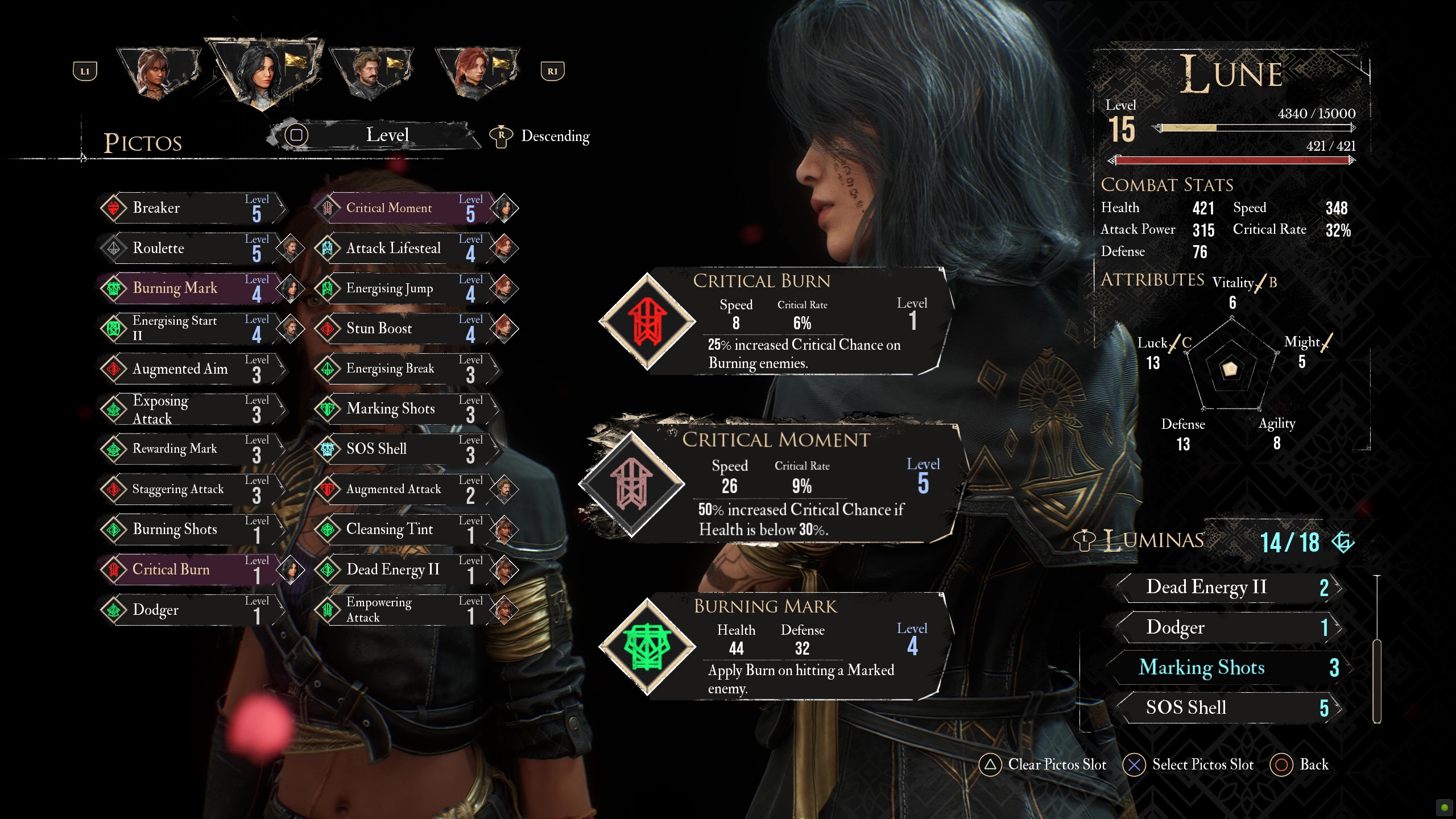 Arranging Lune's pictos in Clair Obscur: Expedition 33