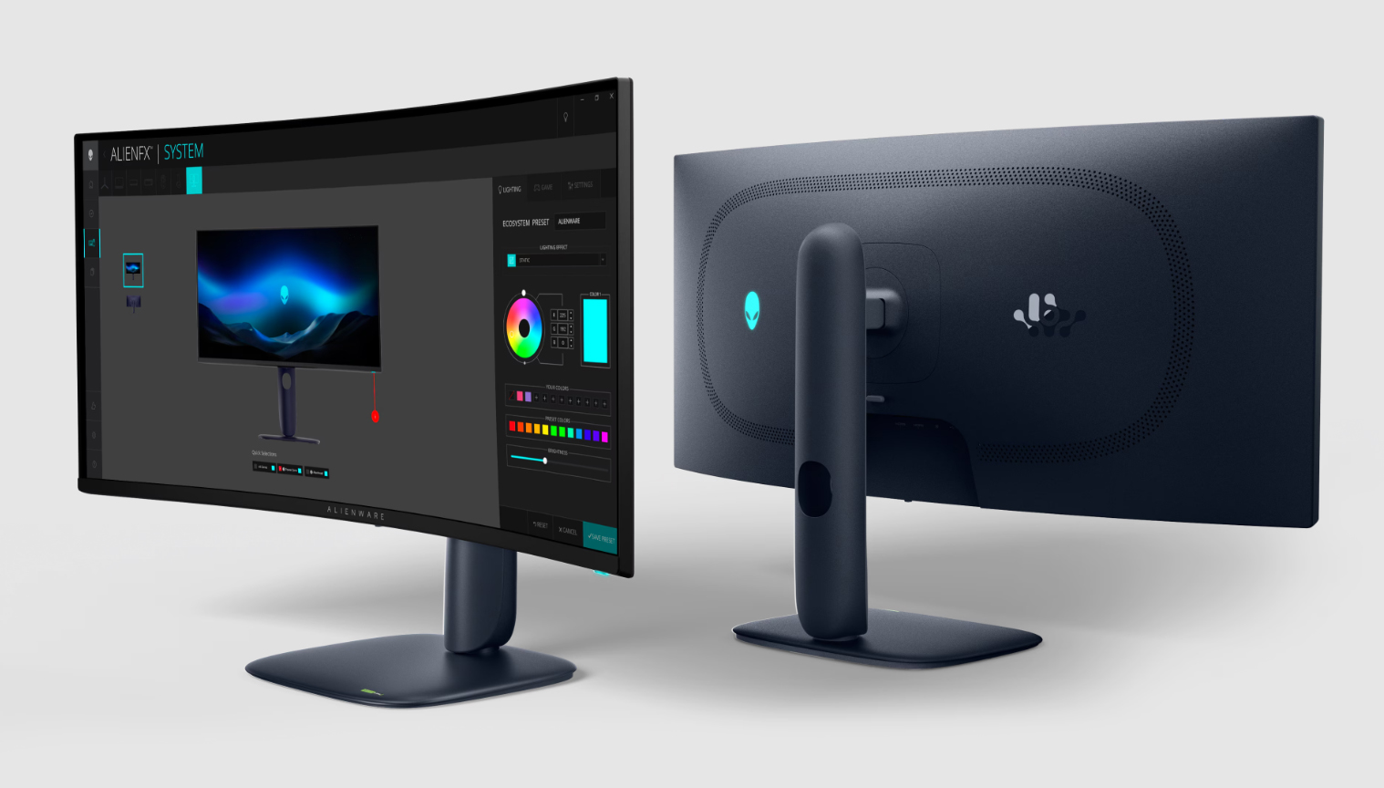Front and back view of the Alienware AW3425DW 34-inch QD-OLED gaming monitor