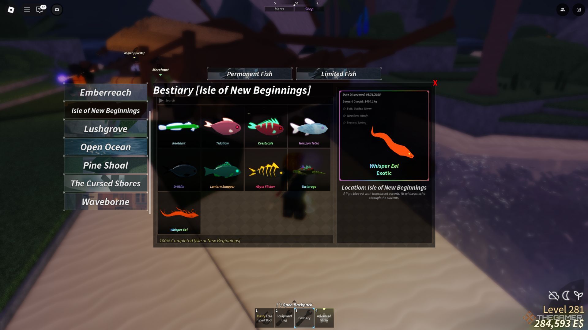 Completing the Isle of New Beginnings Bestiary in Roblox: Fisch