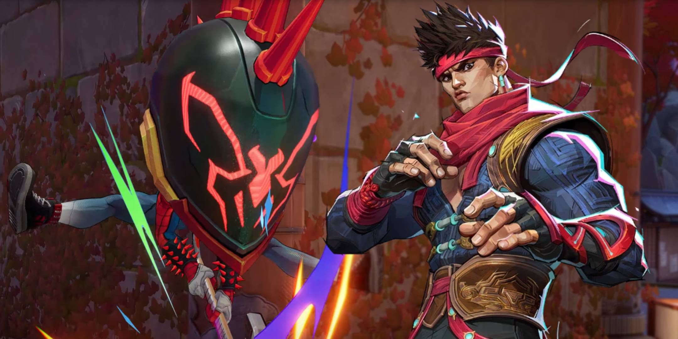 Marvel Rivals Spider-Man Spider Punk 2099 skin during Giant-Sized Brain Blast mode with Sword Master Iron Fist skin