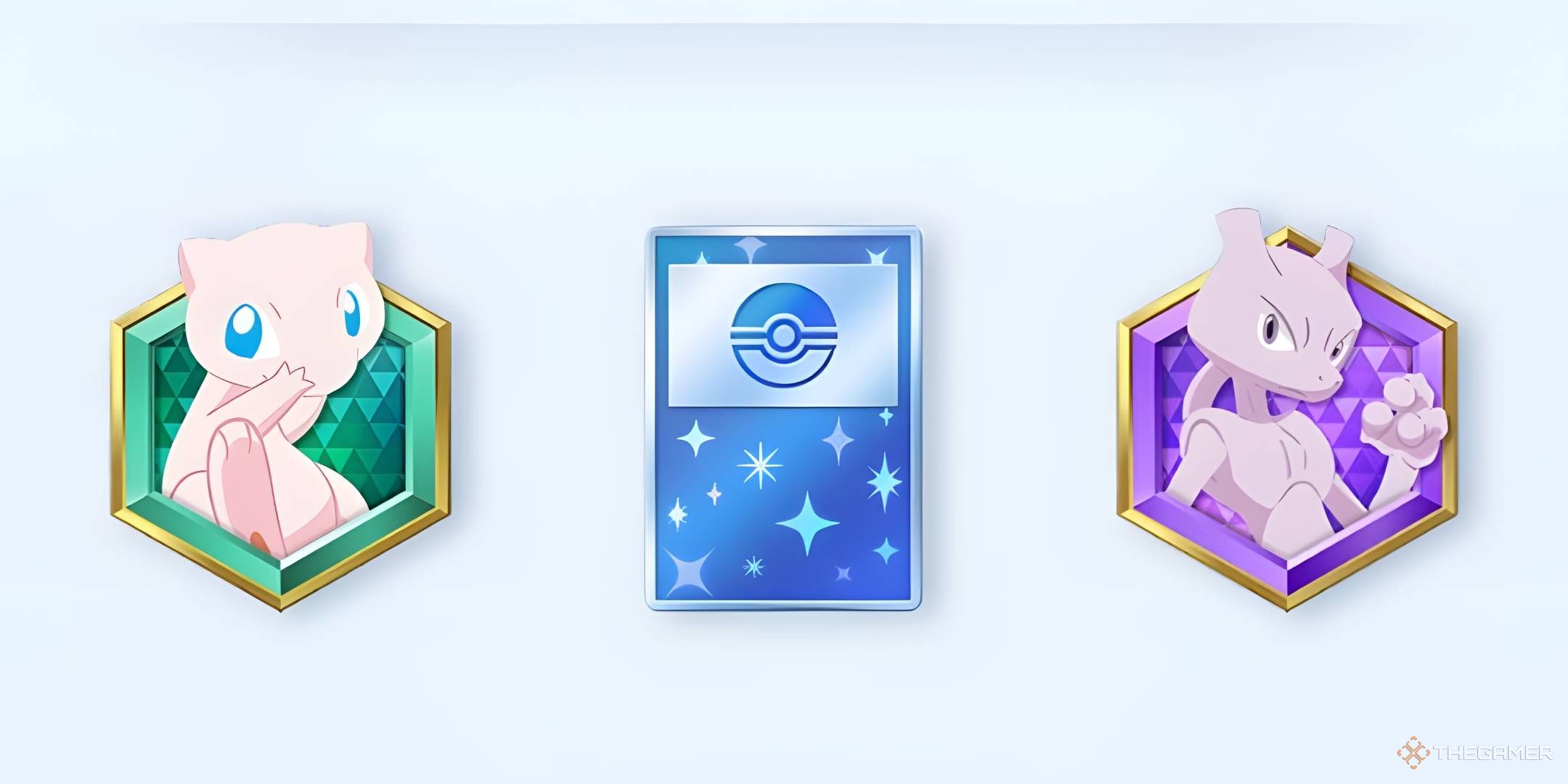 The Special Missions 2025 Emblem, flanked by the Mew emblem from Mythical Island and the Mewtwo emblem from Genetic Apex in Pokemon TCG Pocket.