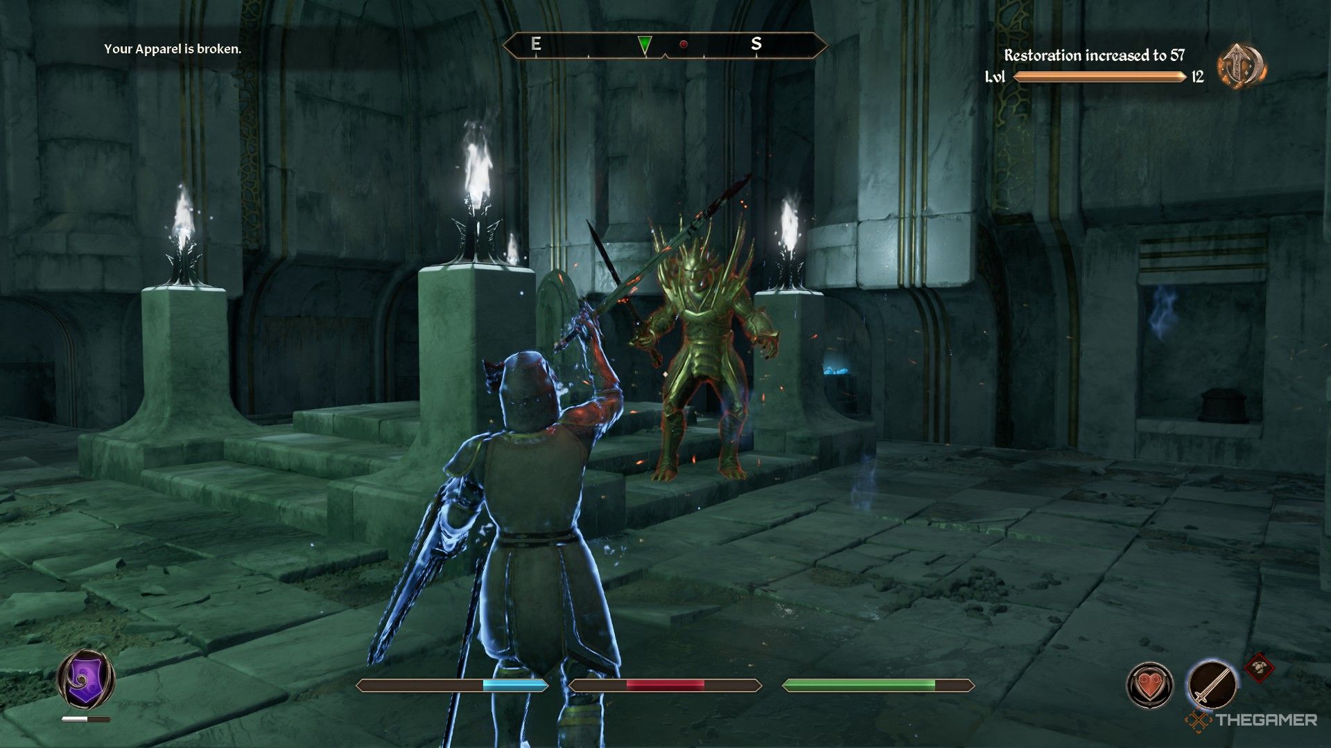 Player heals during the fight with Umaril as he charges in Oblivion Remastered.