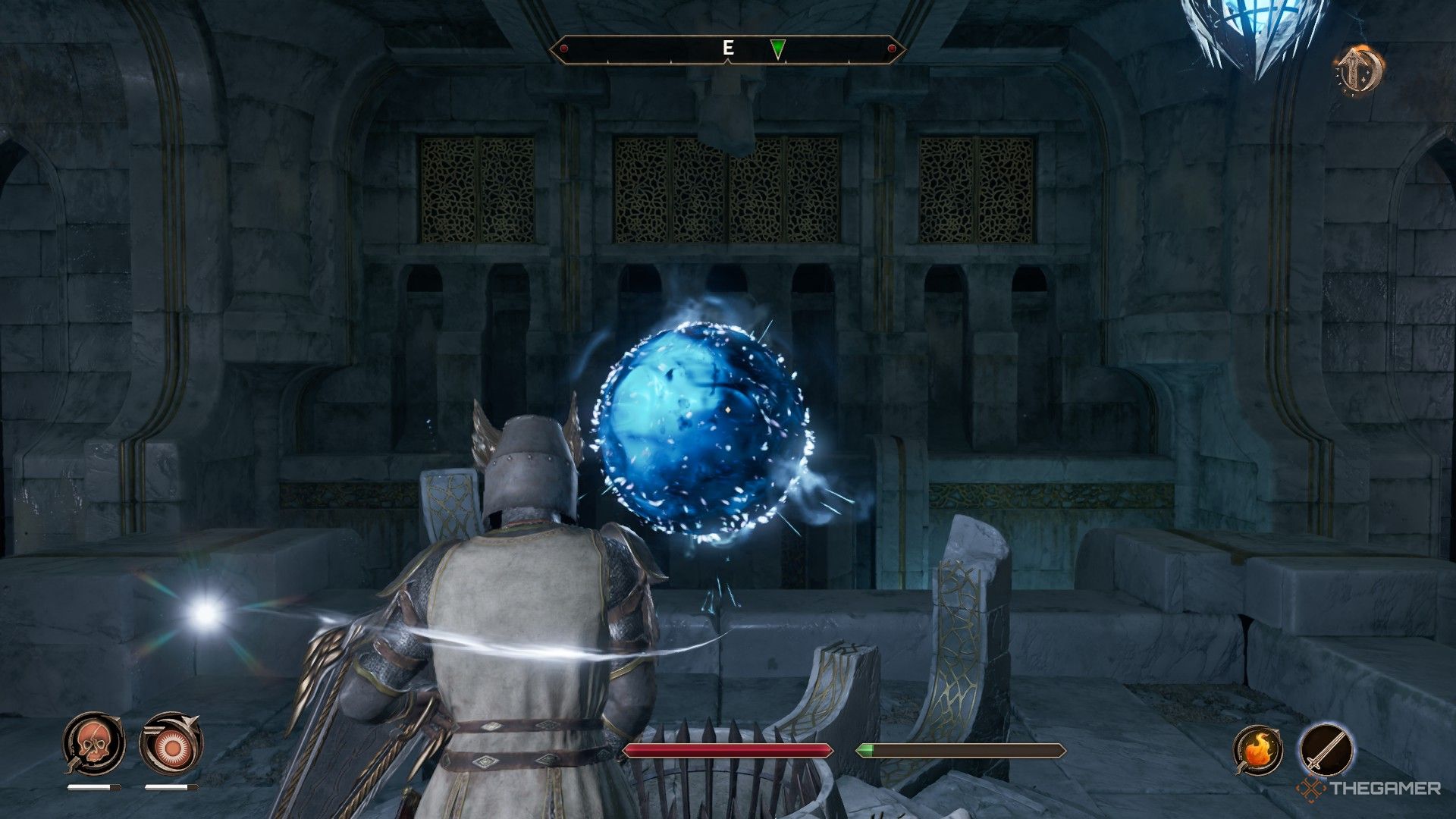 Player prepares to destroy the orb inside Garlas Malatar that summons Aurorans in Oblivion Remastered.