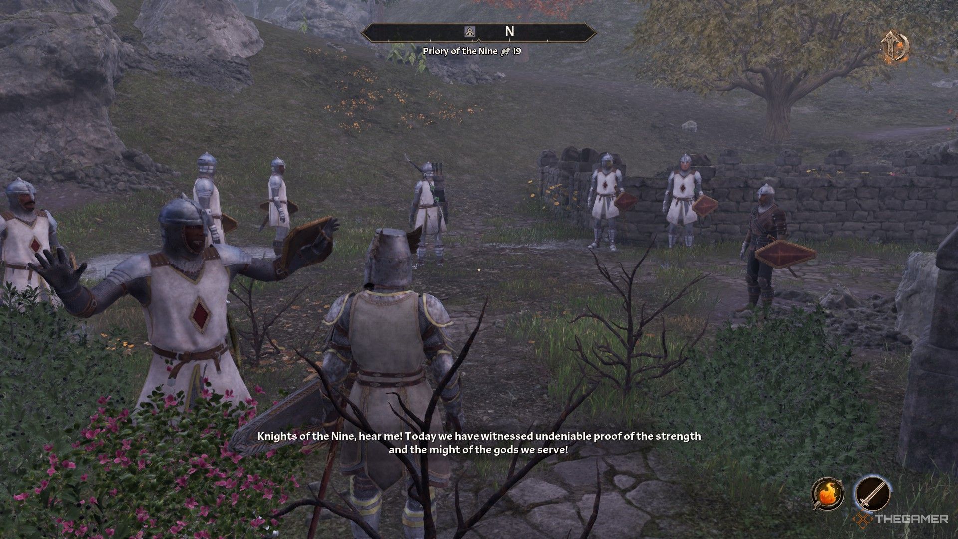 Sir Thedret celebrates your revival with the Knights of the Nine in Oblivion Remastered.