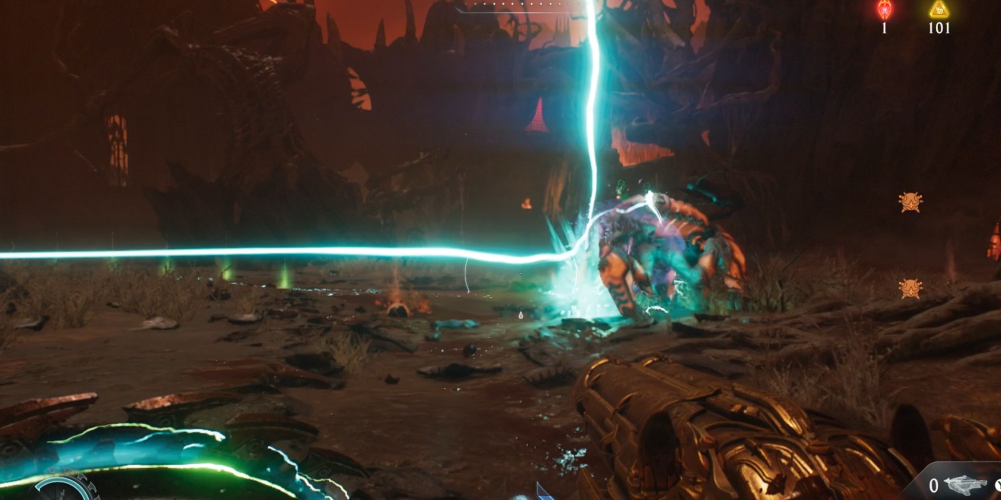 An enemy struck by Heaven Splitter in Doom: The Dark Ages