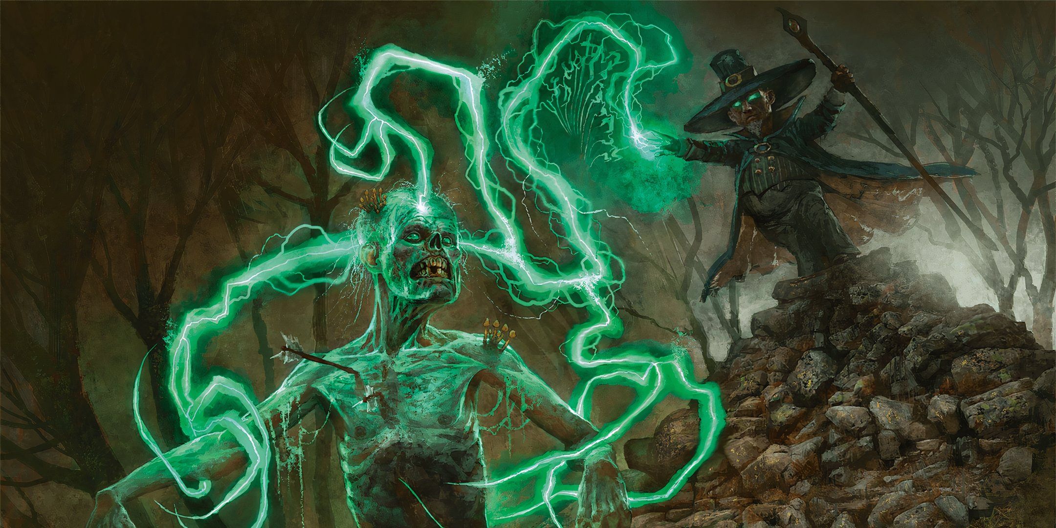A spellcaster casts Witchbolt on a zombie in Dungeons & Dragons.