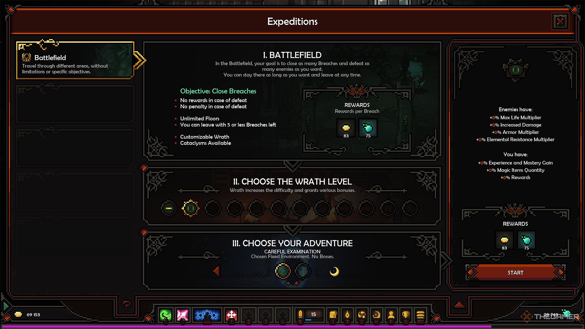 The menu for setting up a new expedition in The Slormancer.