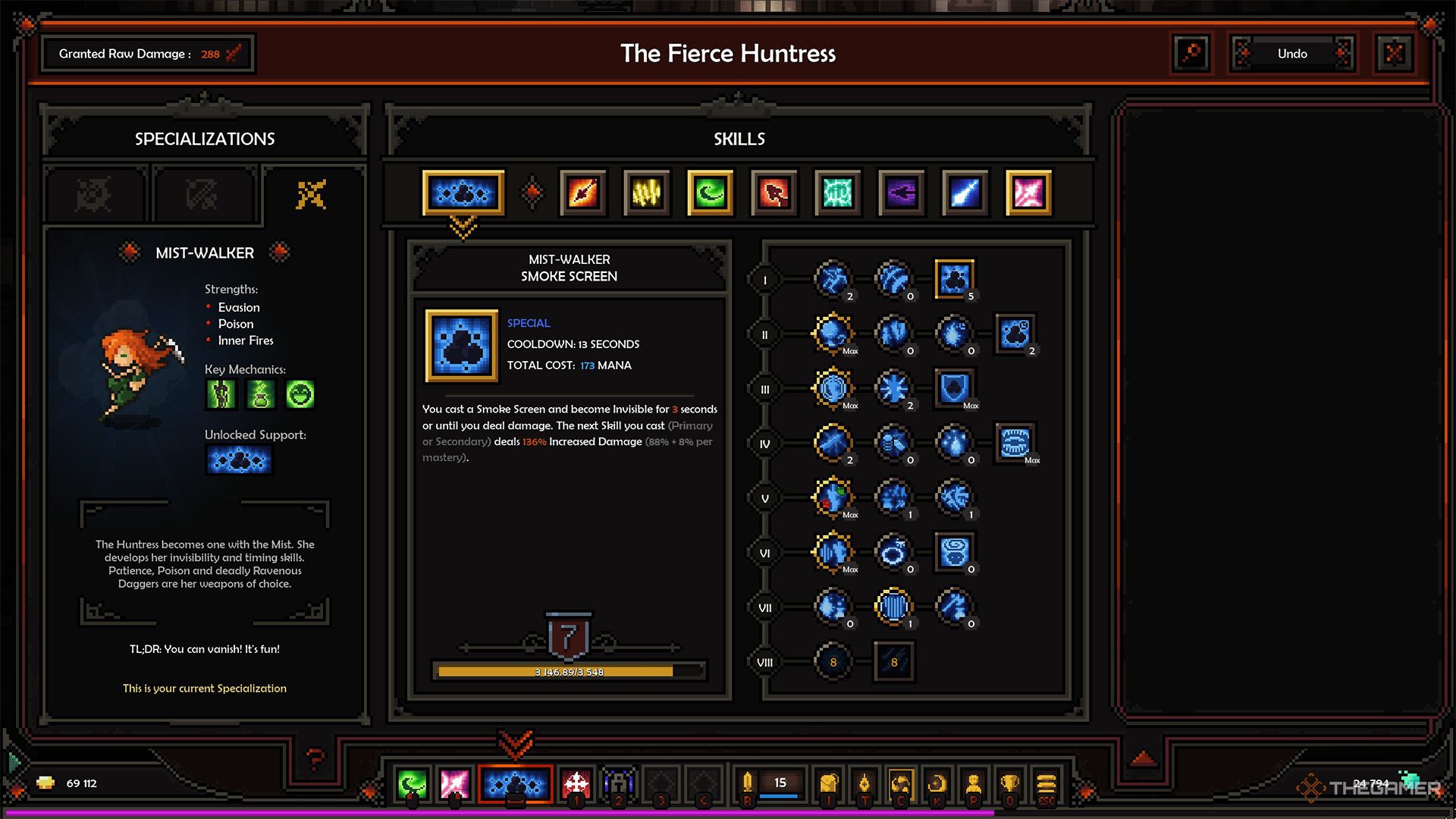 The Mist-Walker skills page in The Slormancer.