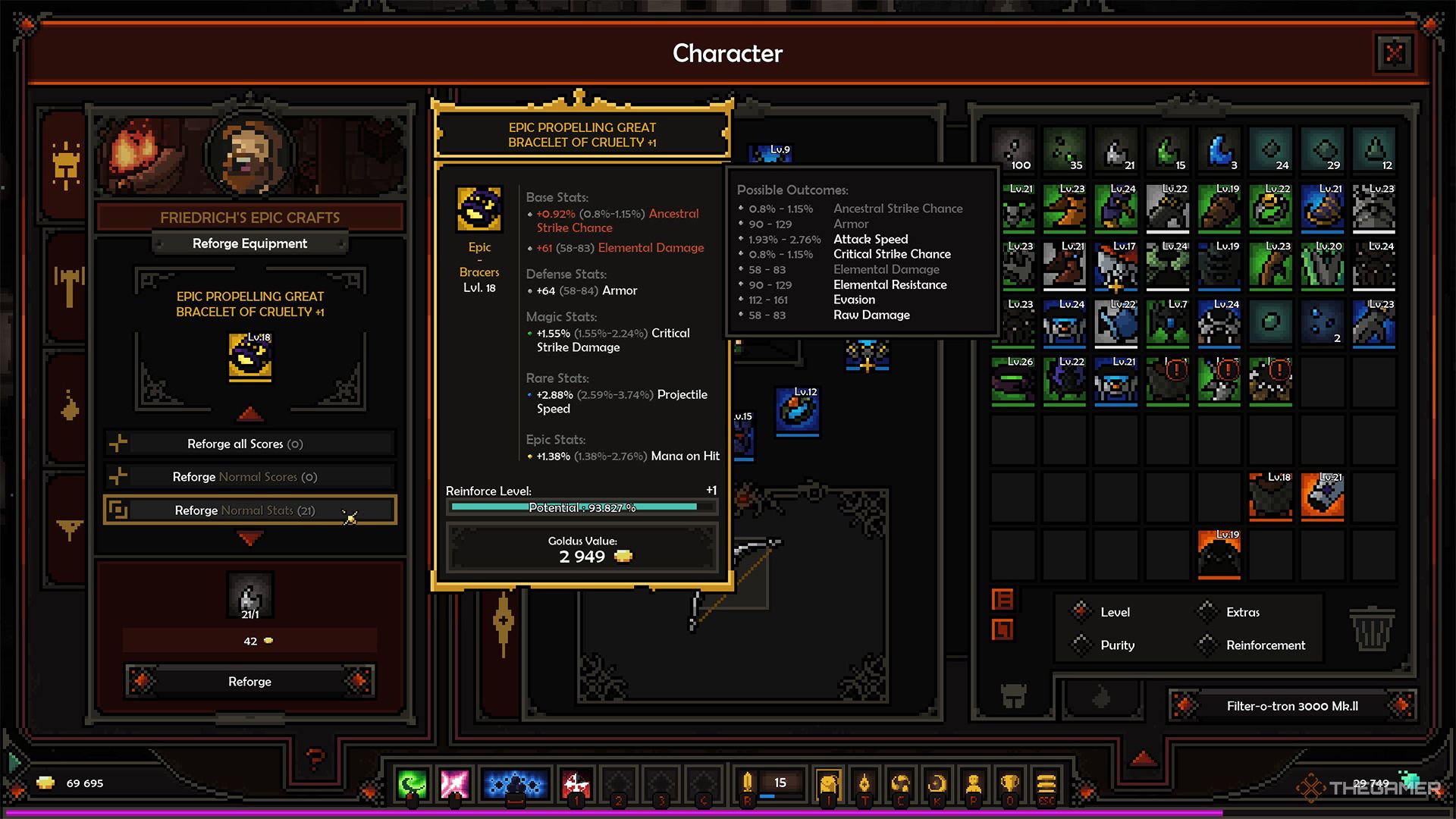 Refining stats on an epic-quality item in The Slormancer.
