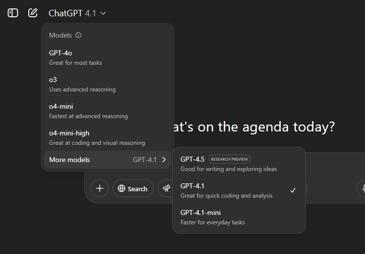 using the GPT-4.1 model in ChatGPT