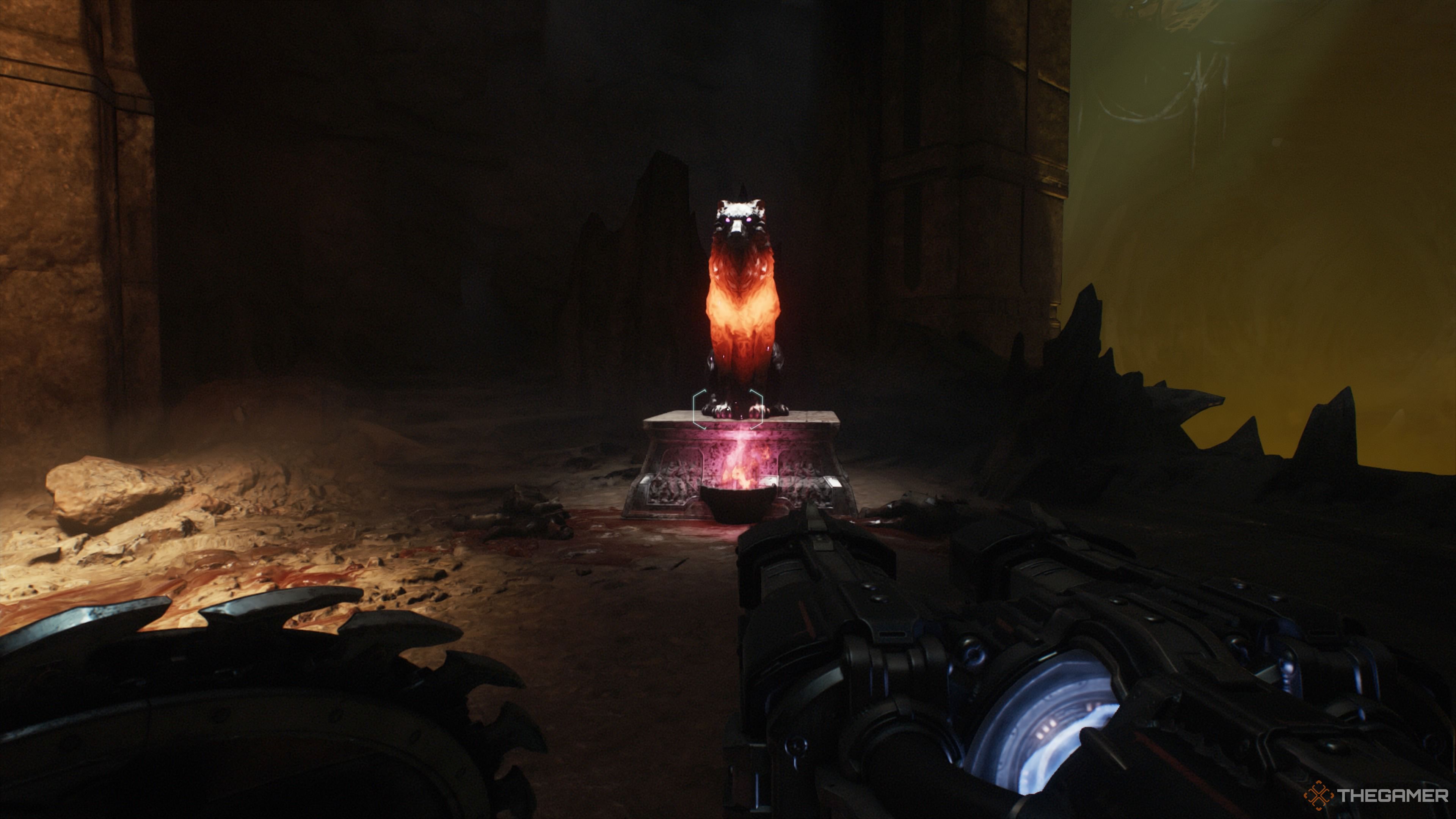 The wolf statue to the left of the key in The Ancestral Forge of Doom The Dark Ages.