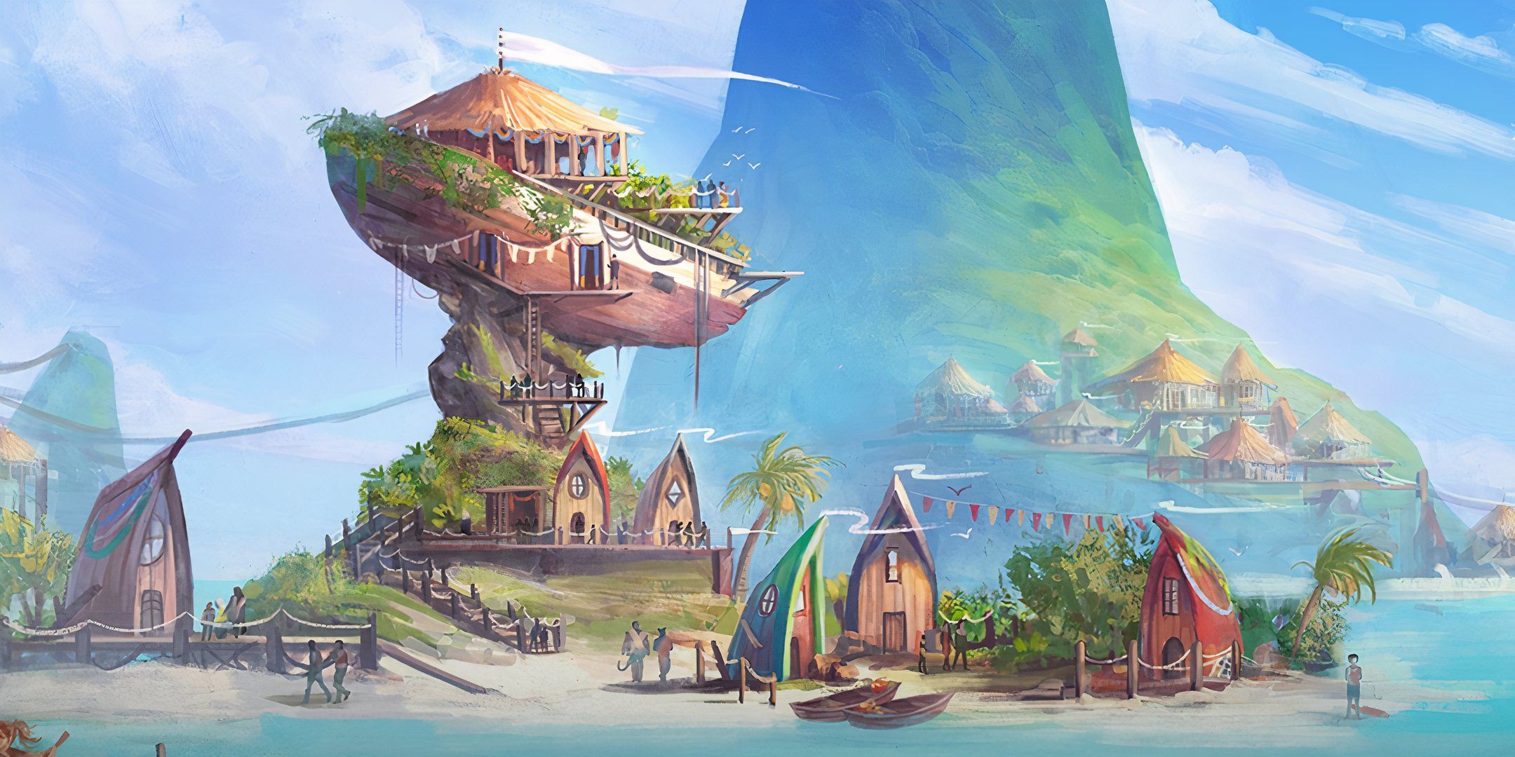 The artwork for the Seaborne community in Daggerheart, showcasing a pastoral seaside village.