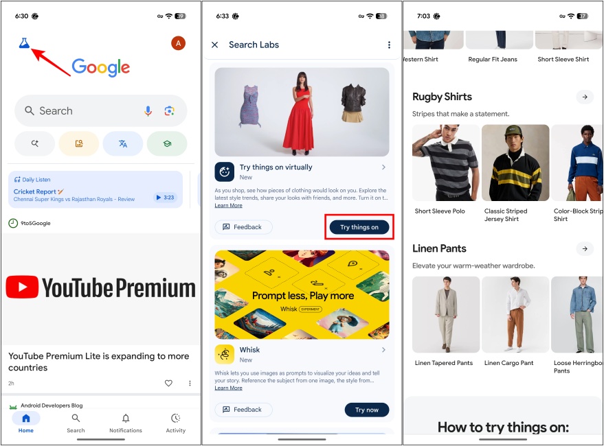 Accessing Google Try It On Feature
