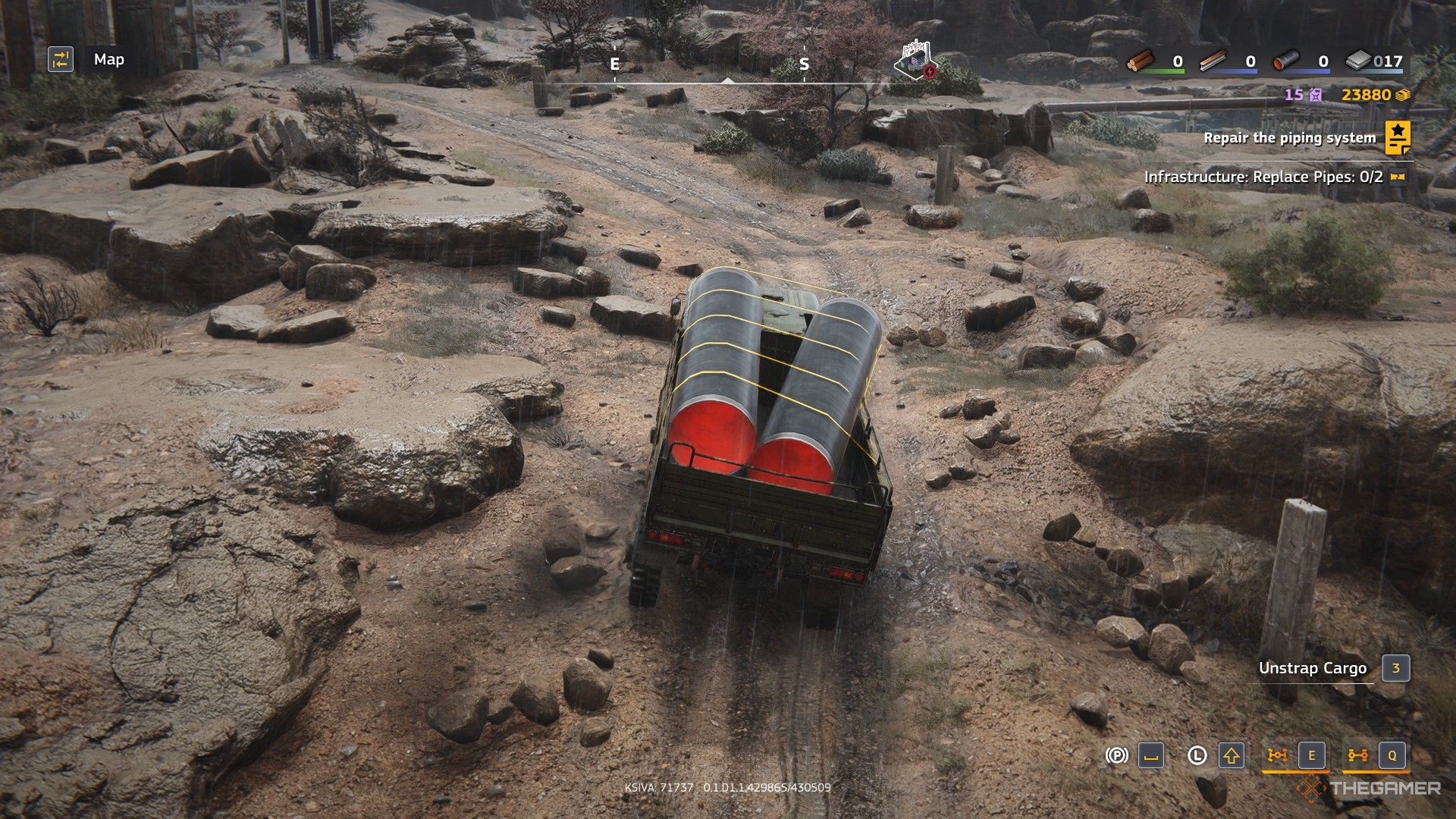 a cargo truck transporting steel pipes in RoadCraft.
