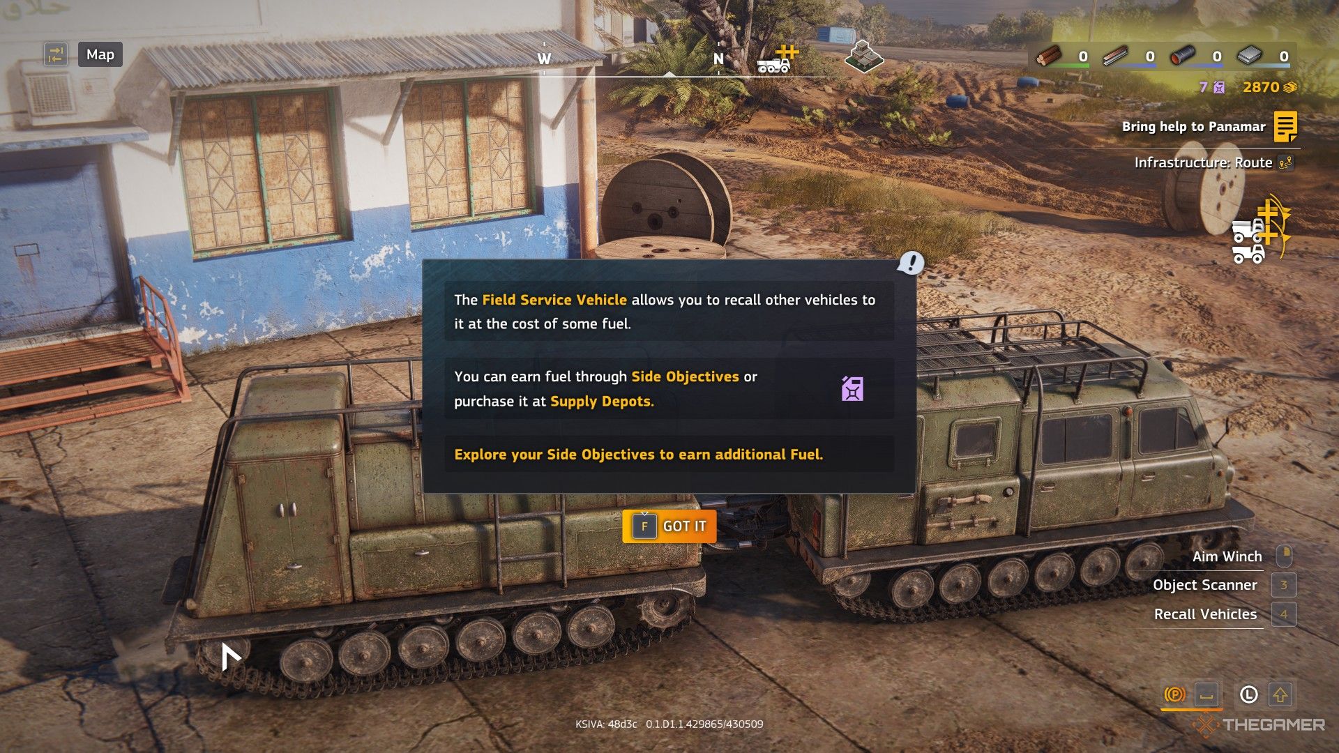 the tutorial window for the field service vehicle in RoadCraft.