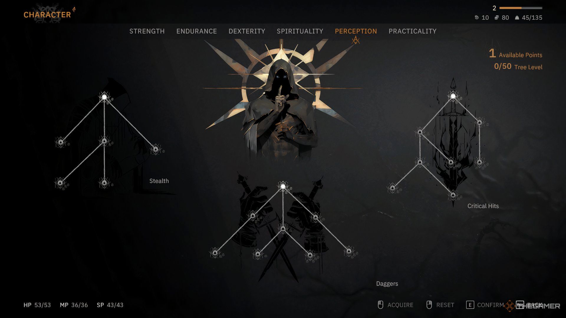 Perception skill page with three trees on it.