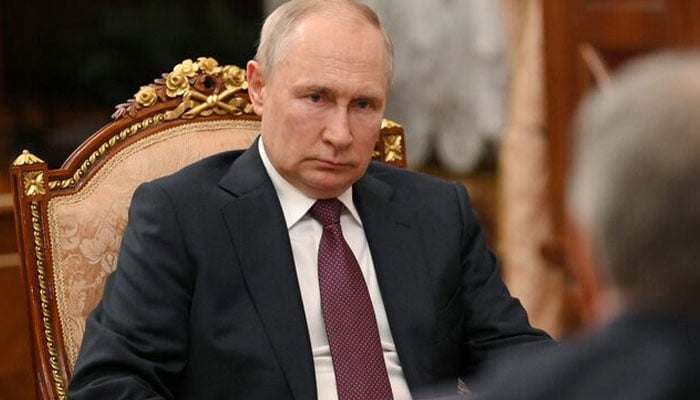 Russian President Vladimir Putin at a Kremlin meeting with State Duma Chairman Vyacheslav Volodin in Moscow on July 31, 2023.