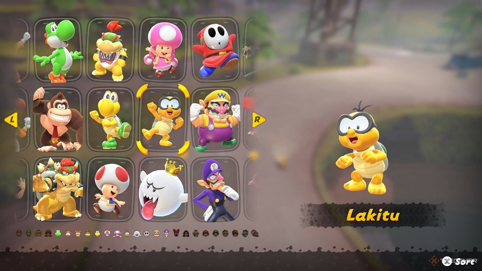 Lakitu in the Mario Kart World character selection menu