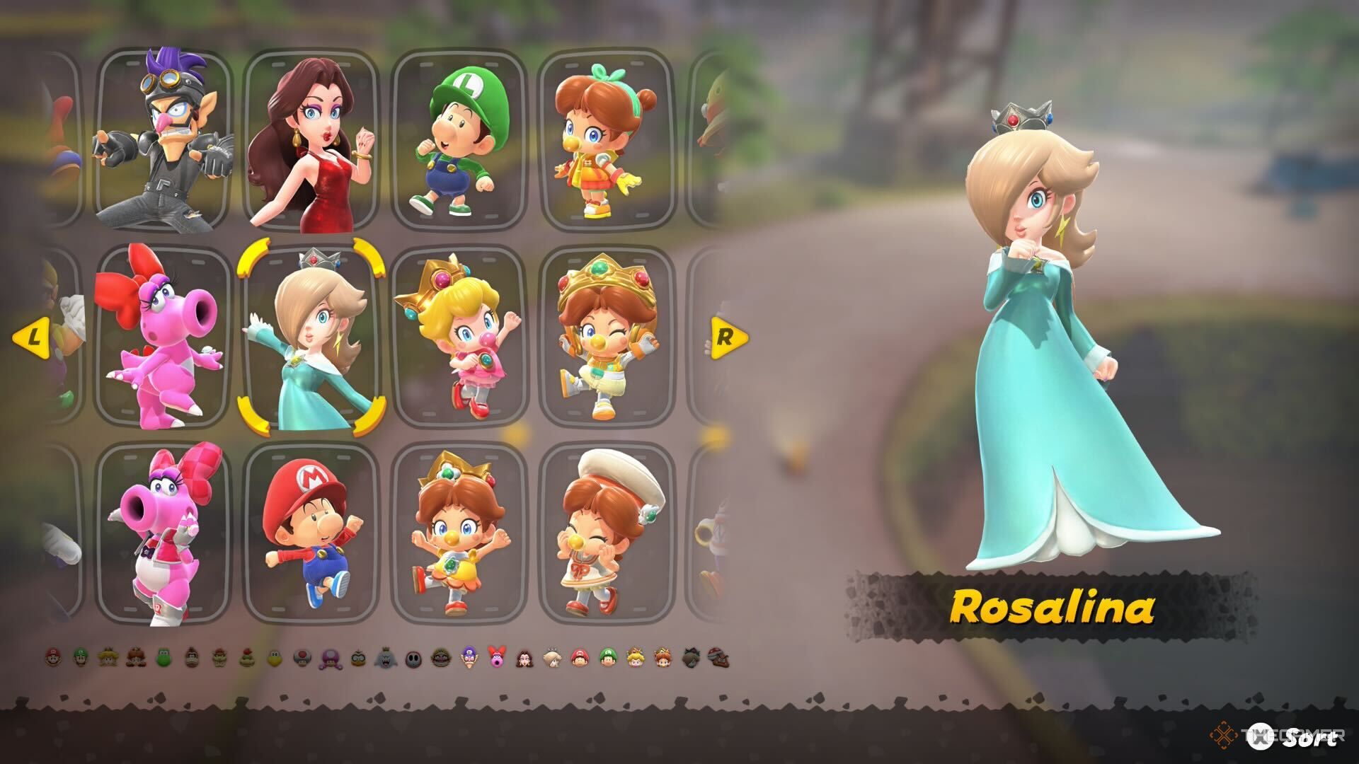 Rosalina in the character selection menu of Mario Kart World