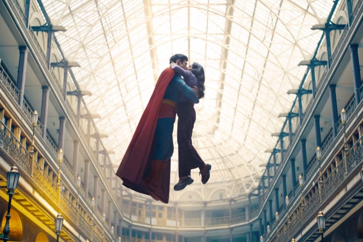 David Corenswet and Rachel Brosnahan share a moment in Superman.