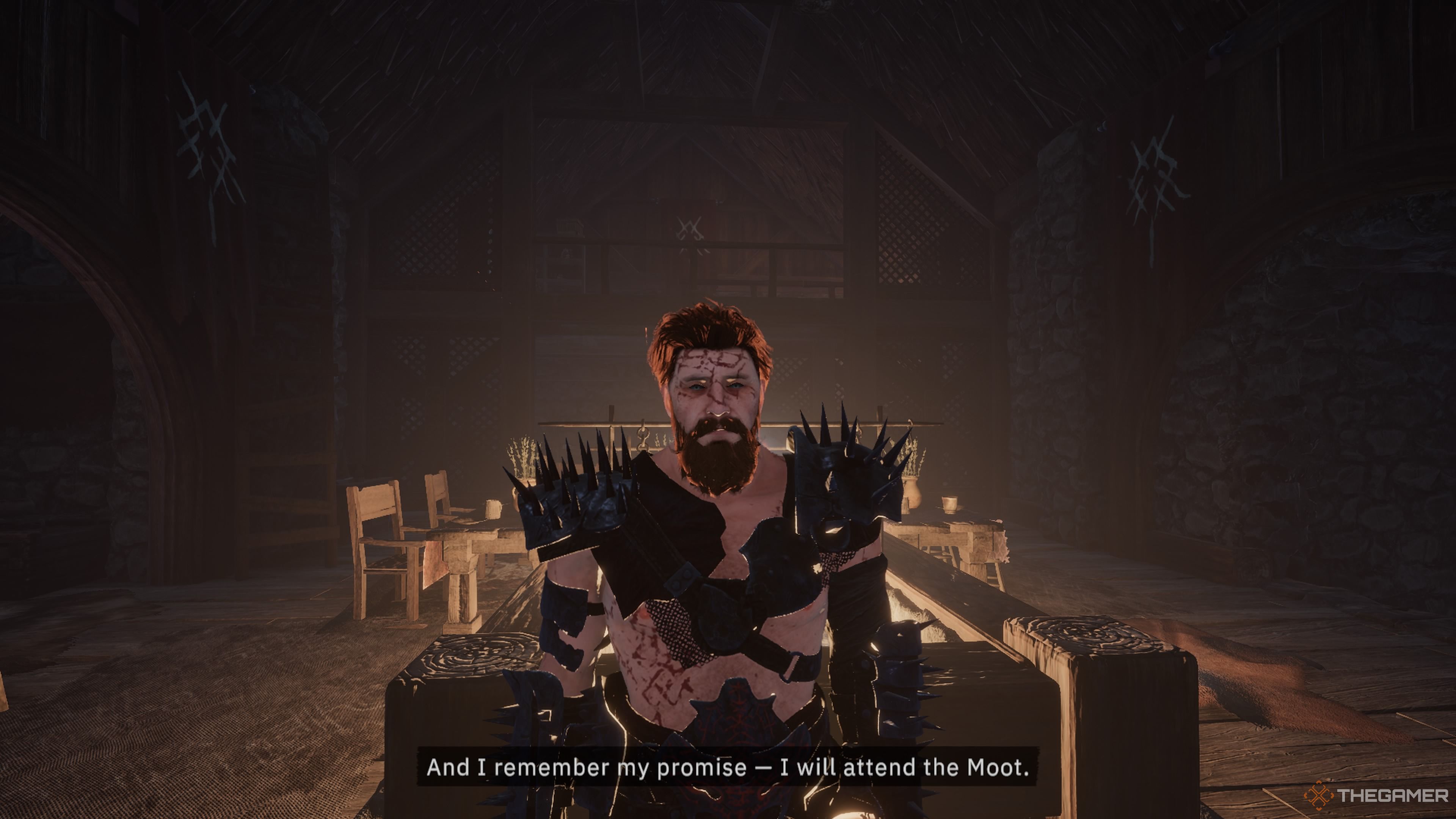 Angsvar agreeing to attend the Moot with the player in Tainted Grail: The Fall Of Avalon.