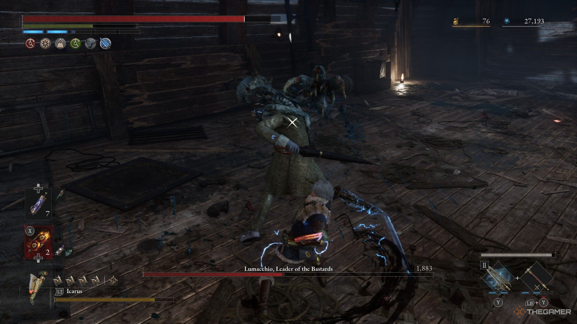 Player strikes Lumacchio as a monster in Lies of P: Overture.