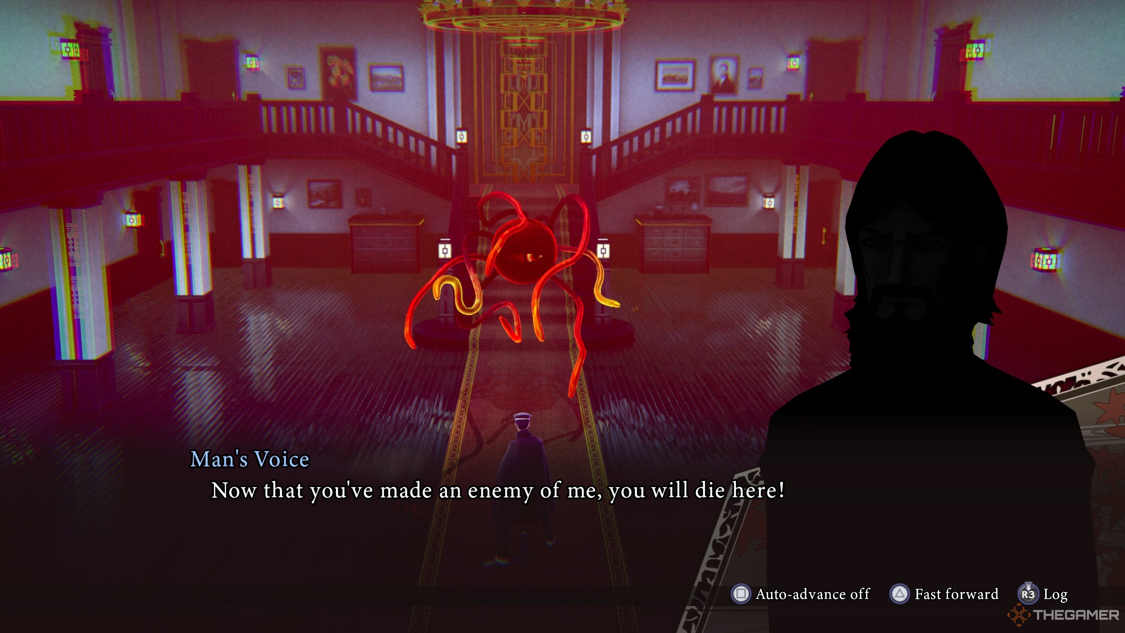 Rasputin taunting Raidou at Daidouji Manor before the Ichimokuren fight in Raidou Remastered.