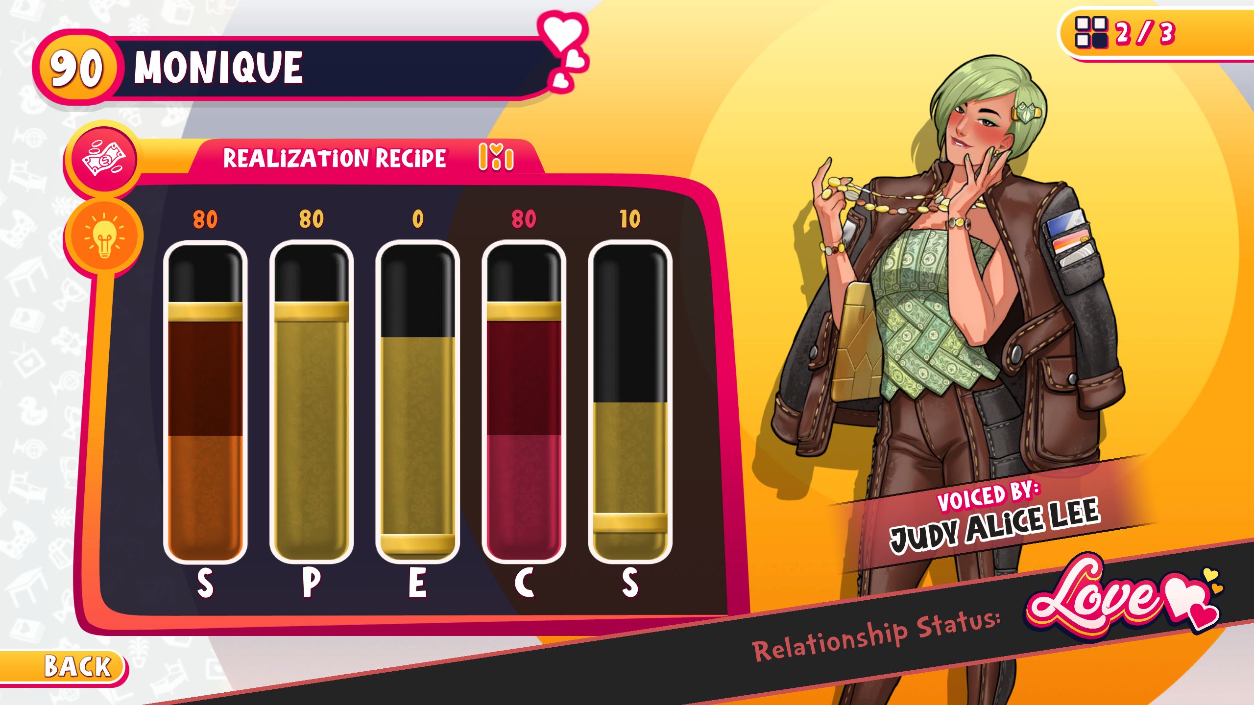 Realization menu for Monique
