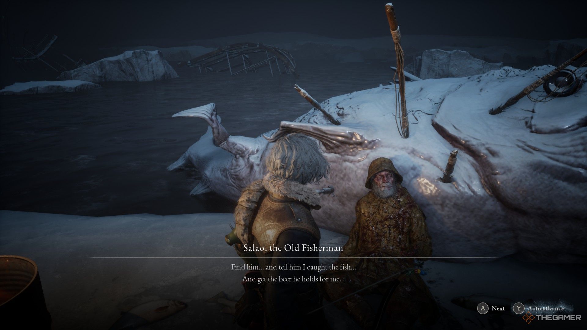 Salao asking the player for his beer in Lies of P: Overture.