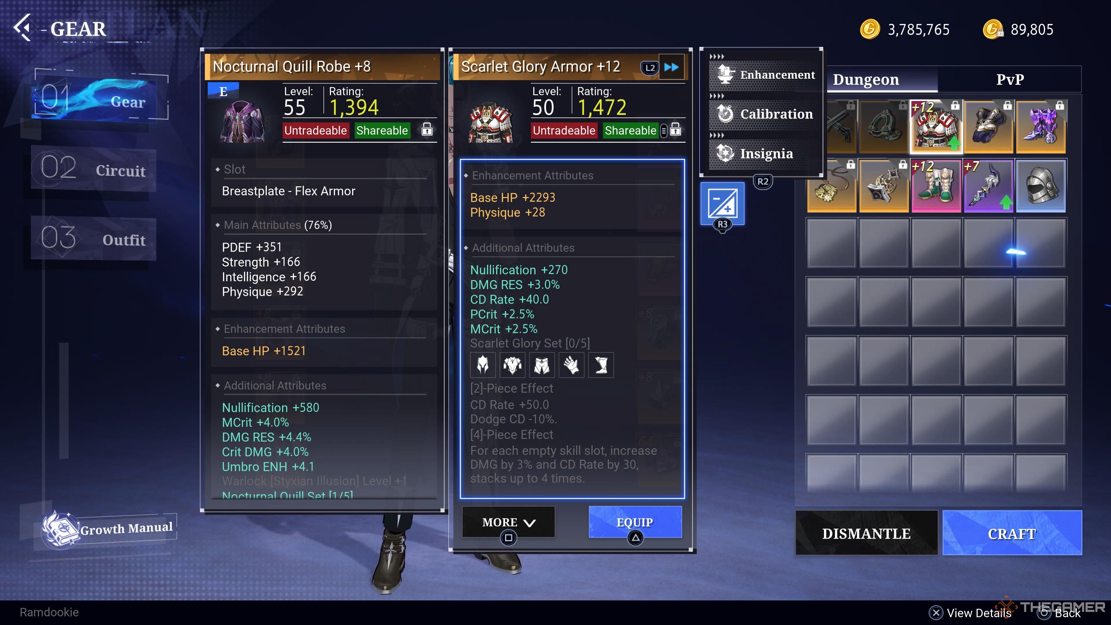 Gear comparison in Crystal of Atlan.