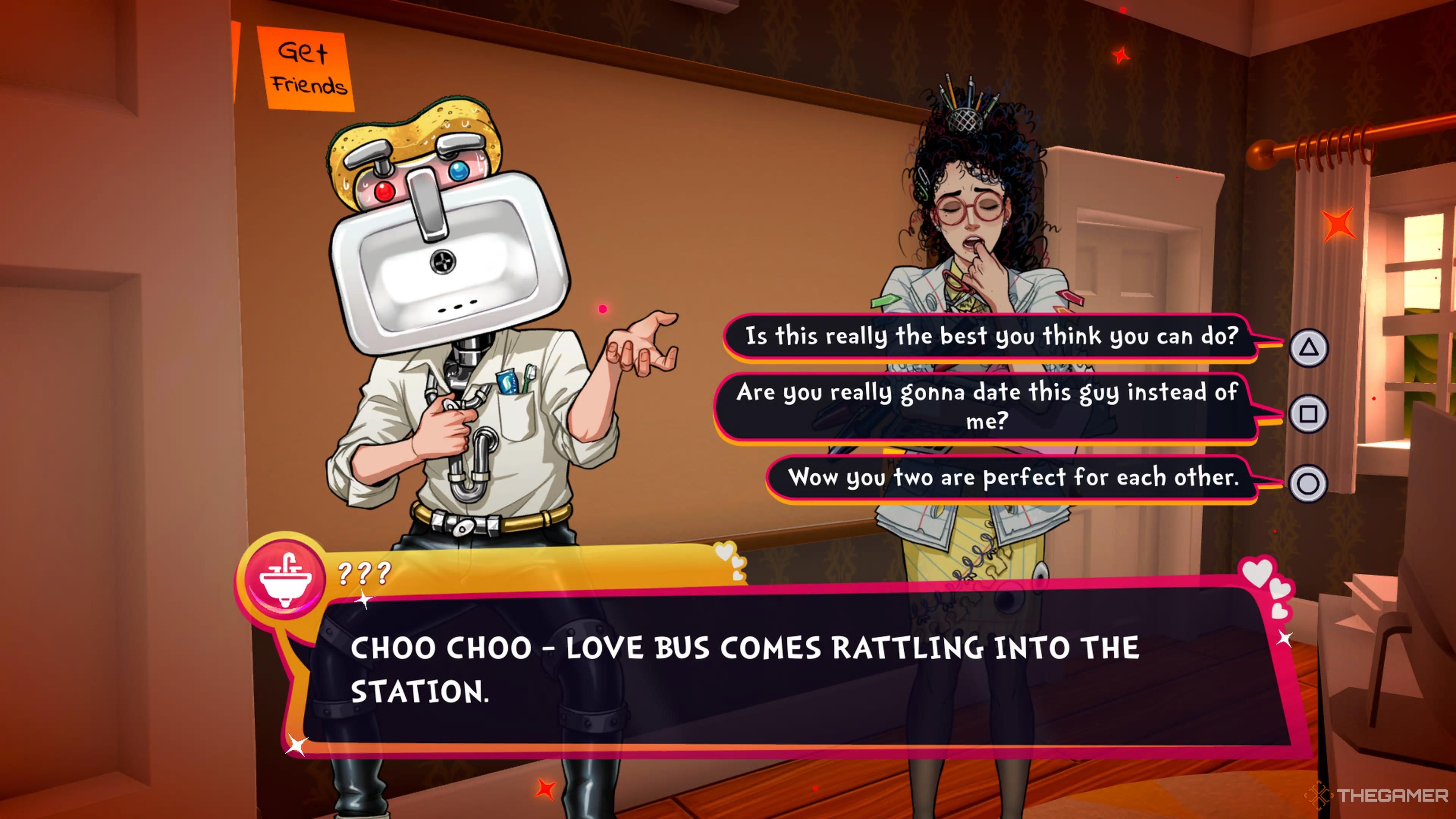 Penelope having an uncomfortable date with Sinclaire in Date Everything.