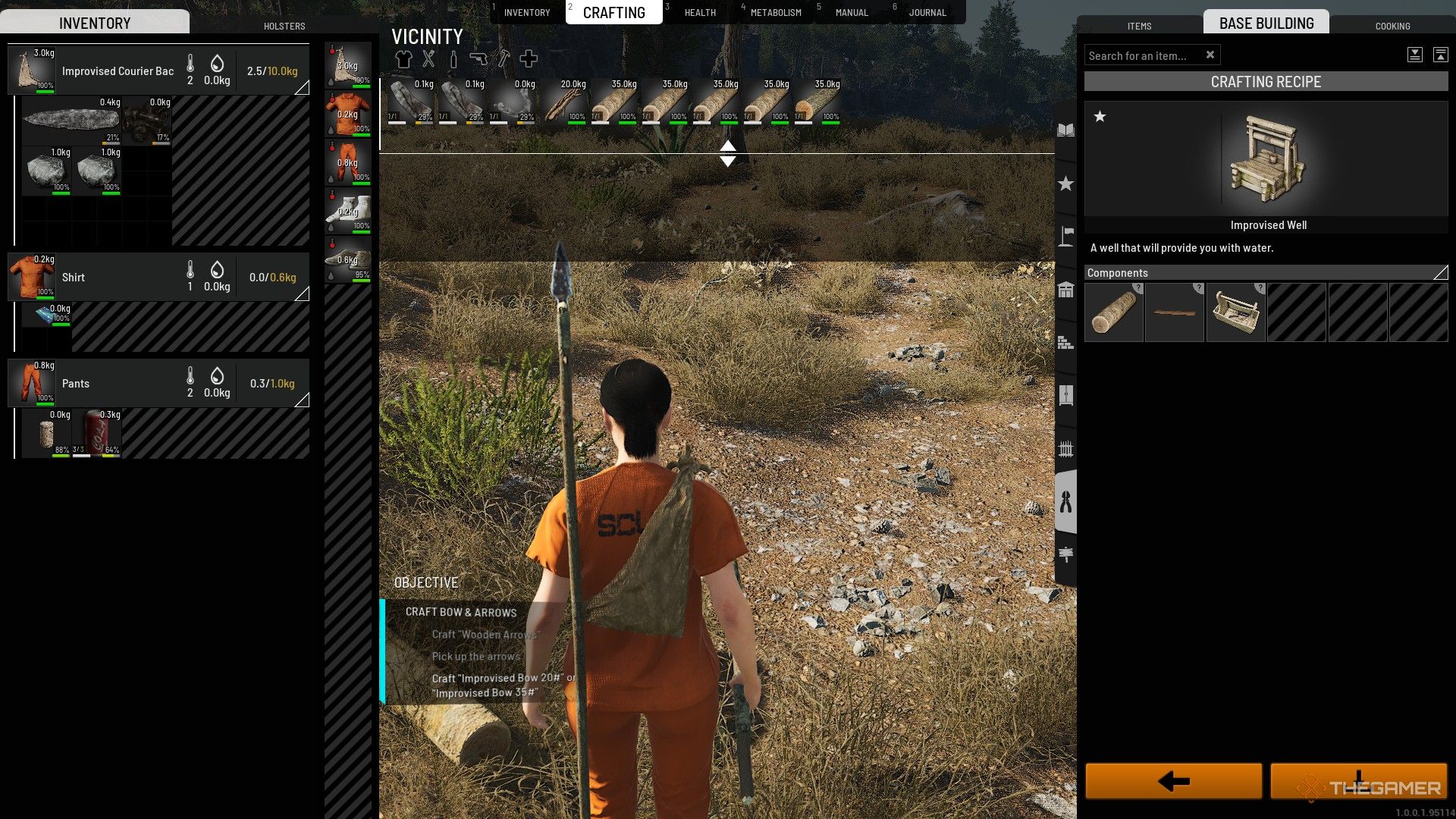 The crafting menu in Scum, with the improvised well highlighted.