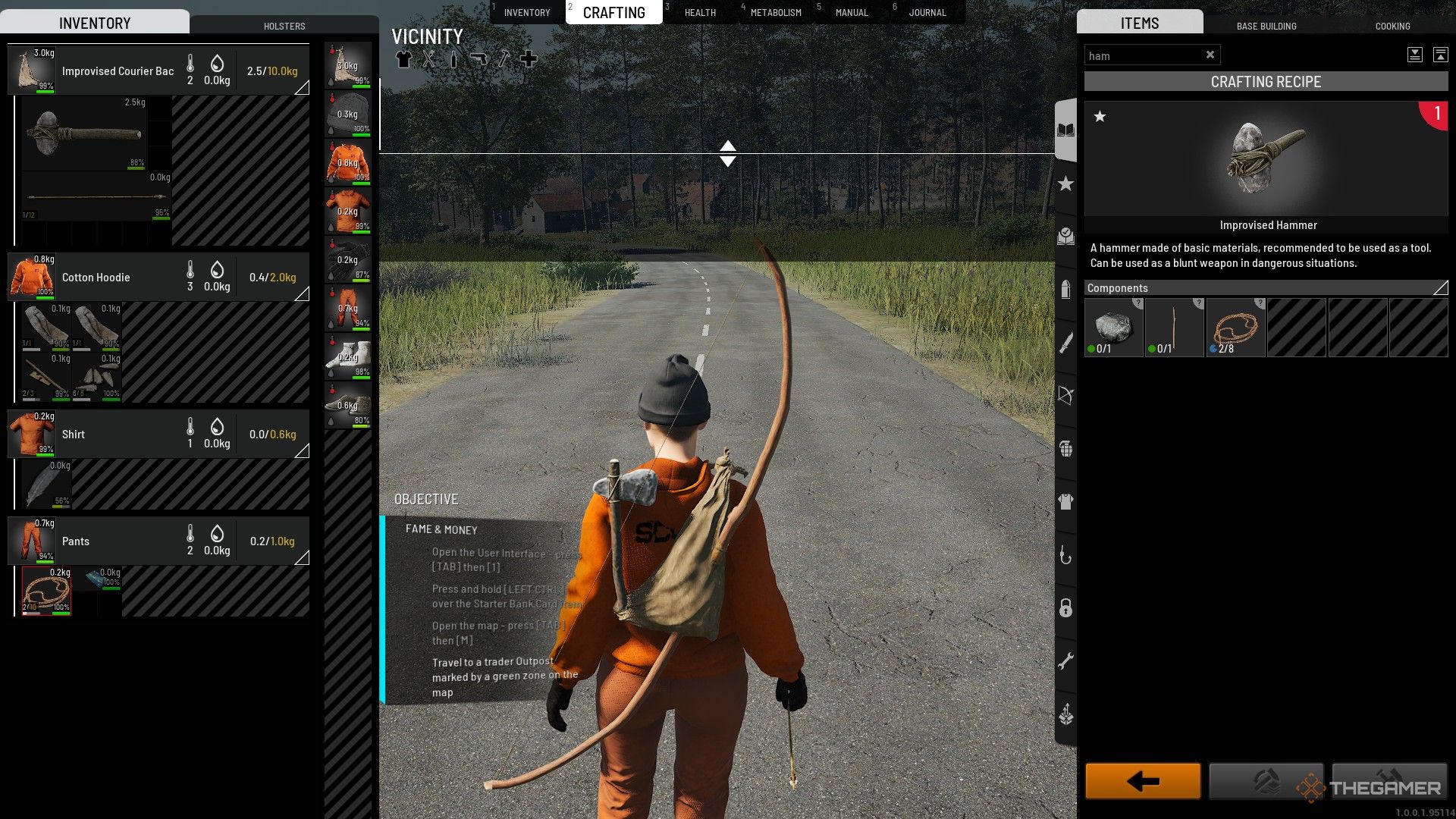 The crafting menu in Scum, with the improvised hammer highlighted.