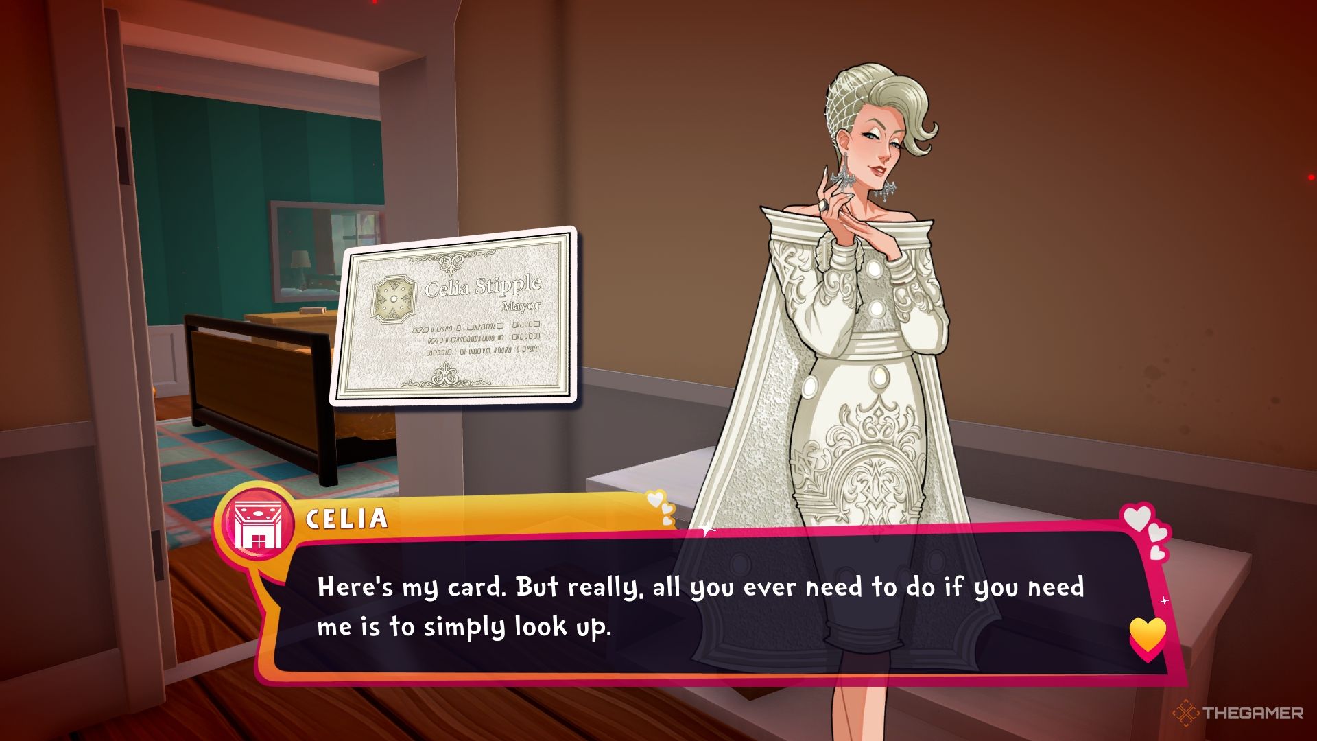 Celia sharing her business card.