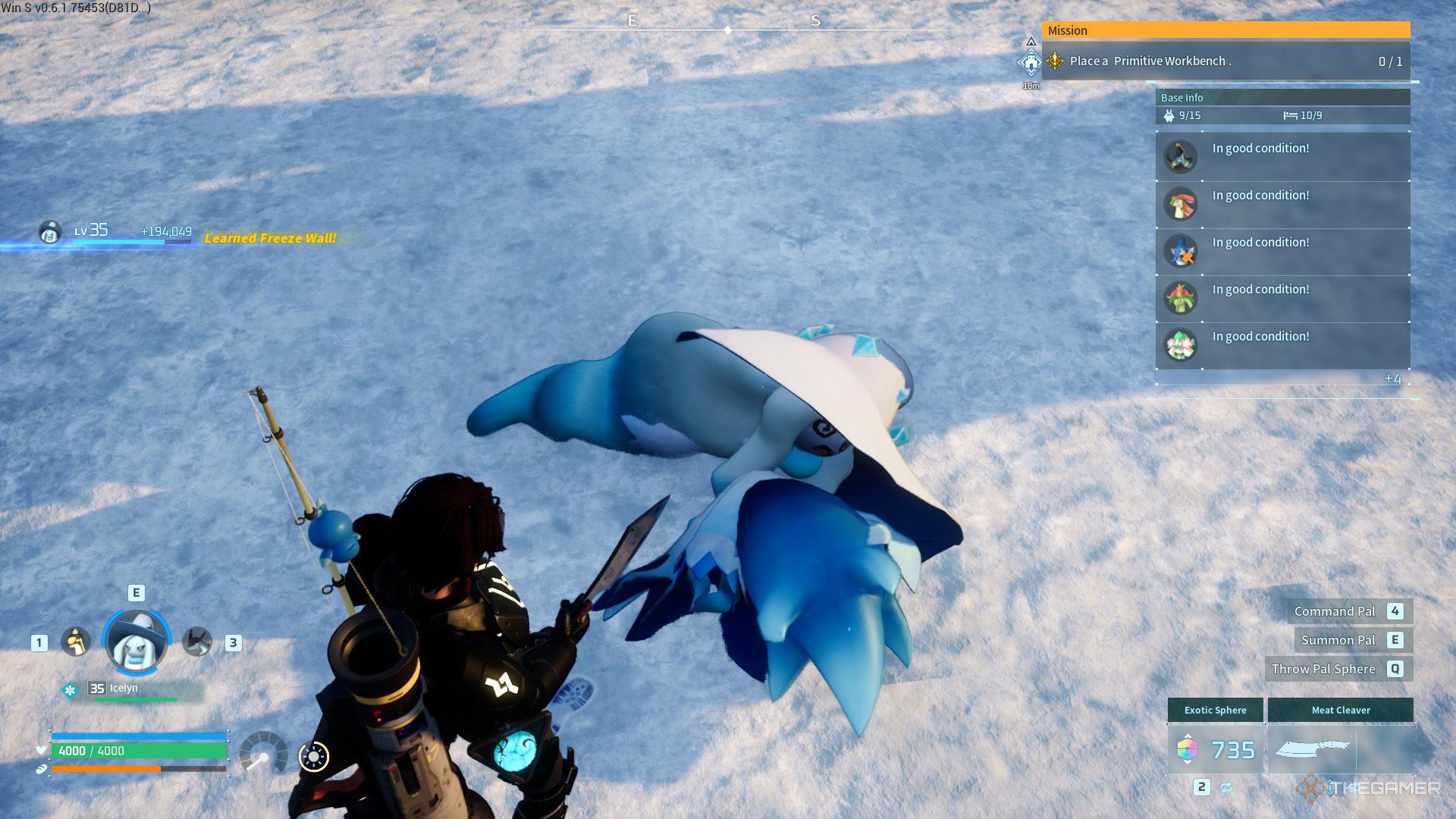 Player defeating an Icelyn in Palworld.