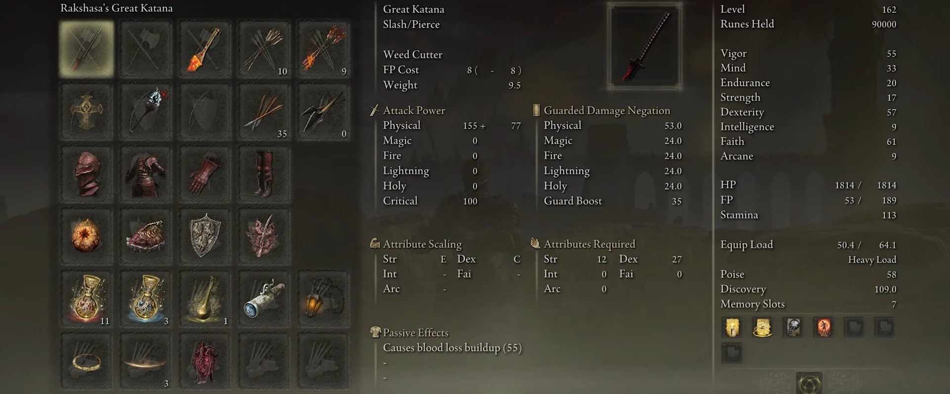 Rakshasa Great Katana stats
