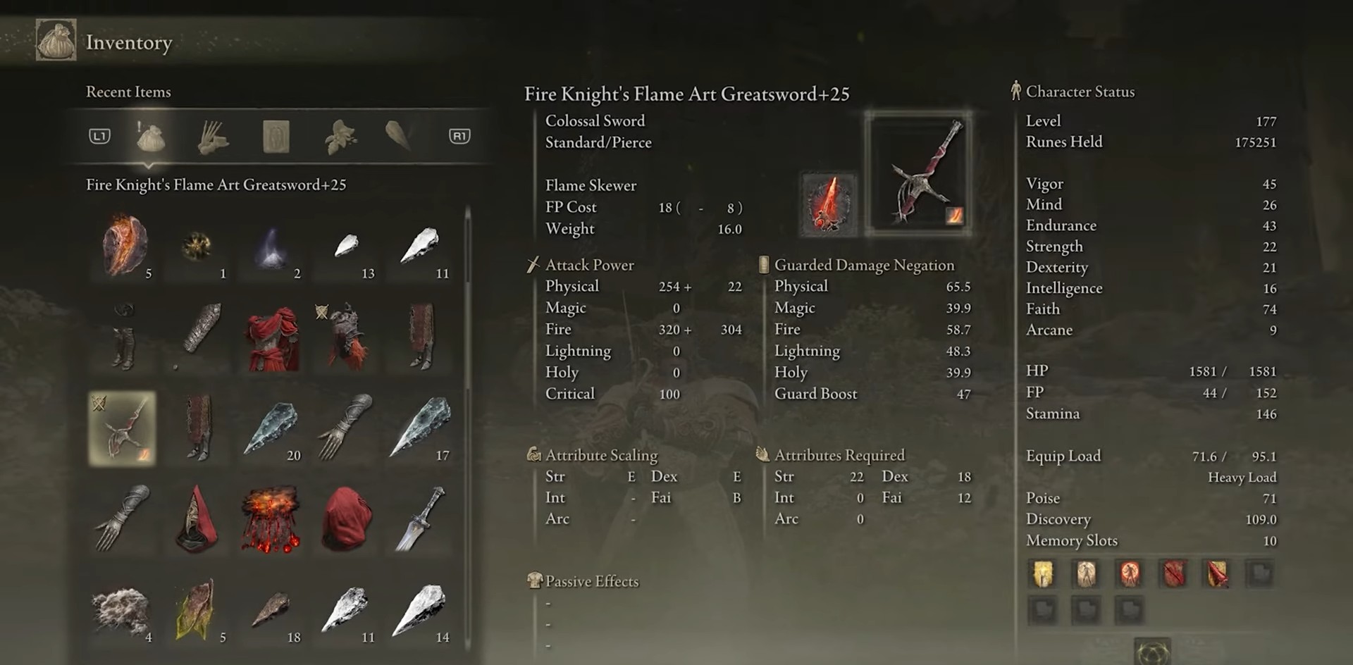 fire knight greatsword stats