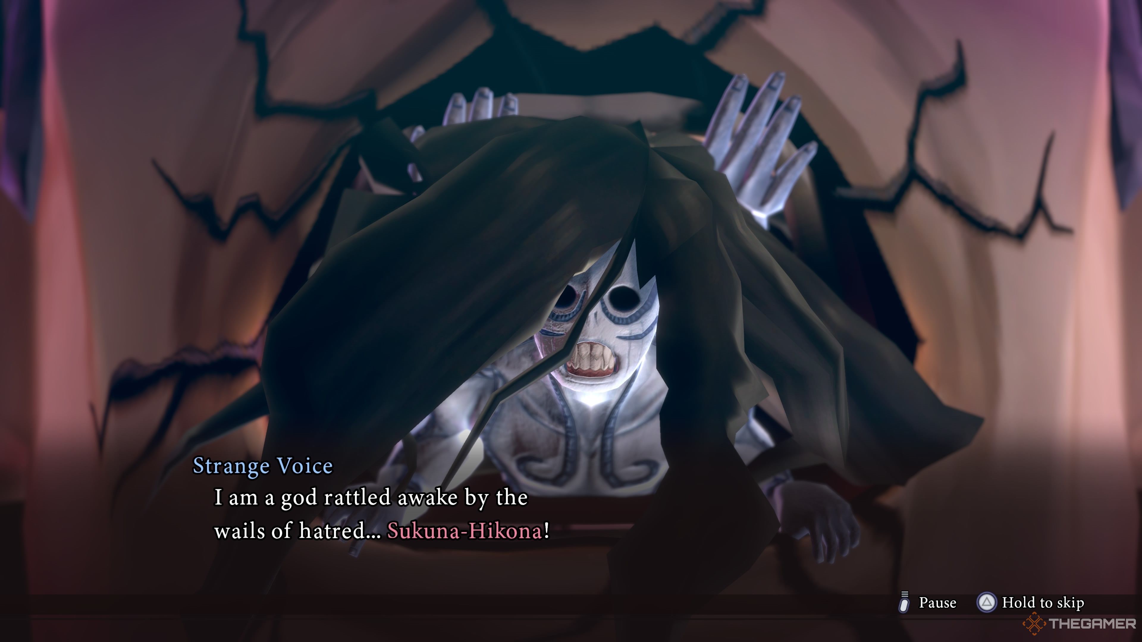 Sukuna-Hikona crawling from Munakata's mouth in Raidou Remastered: The Mystery of the Soulless Army.