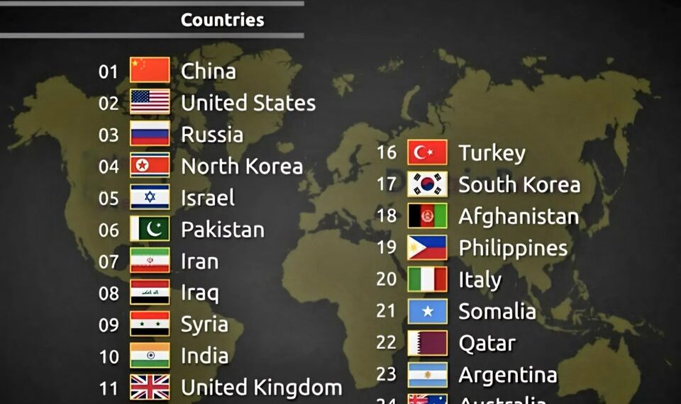 Top 25 Most Disliked Countries in the World

1.  China
2.  United States
3.  Rus