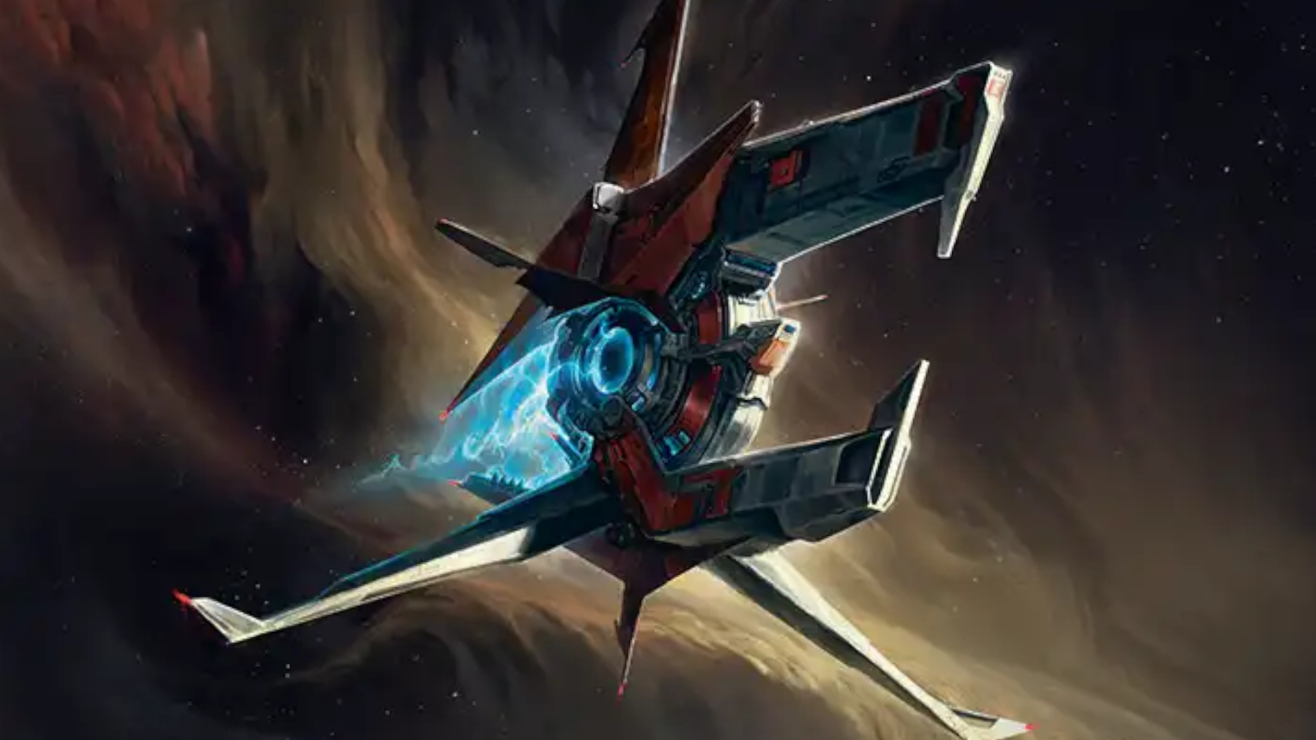 A spacecraft flies through the cosmos
