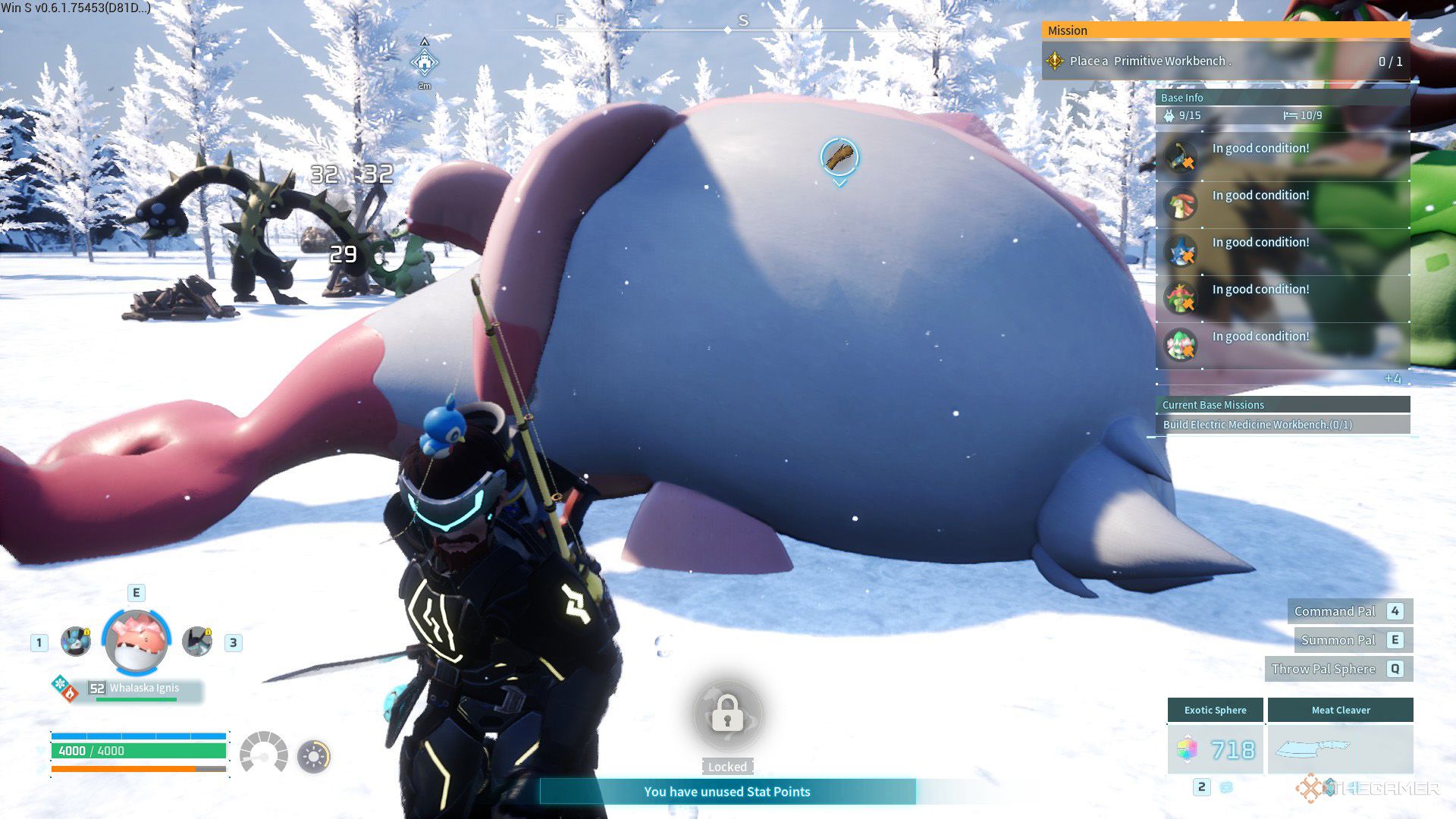 The player defeats a Whalaska Ignis in Palworld.