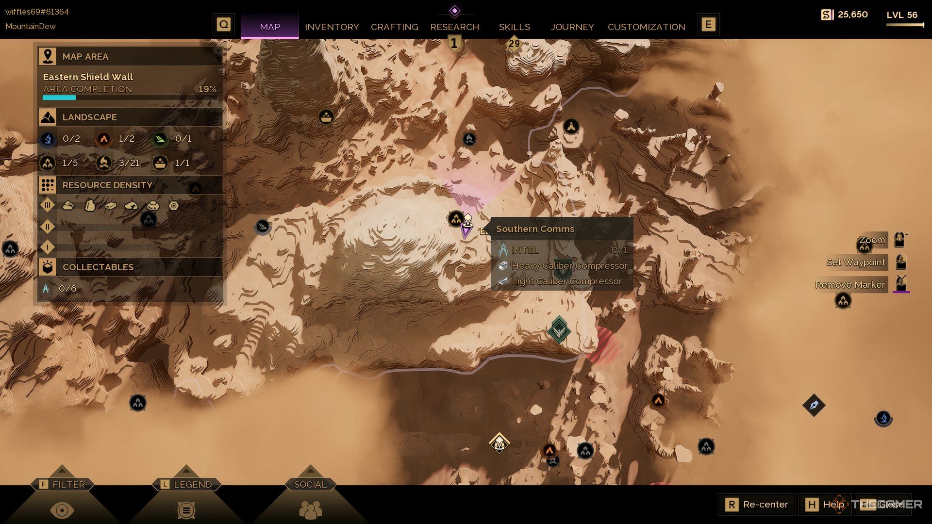 Map of Dune: Awakening highlighting the Southern Comms location.
