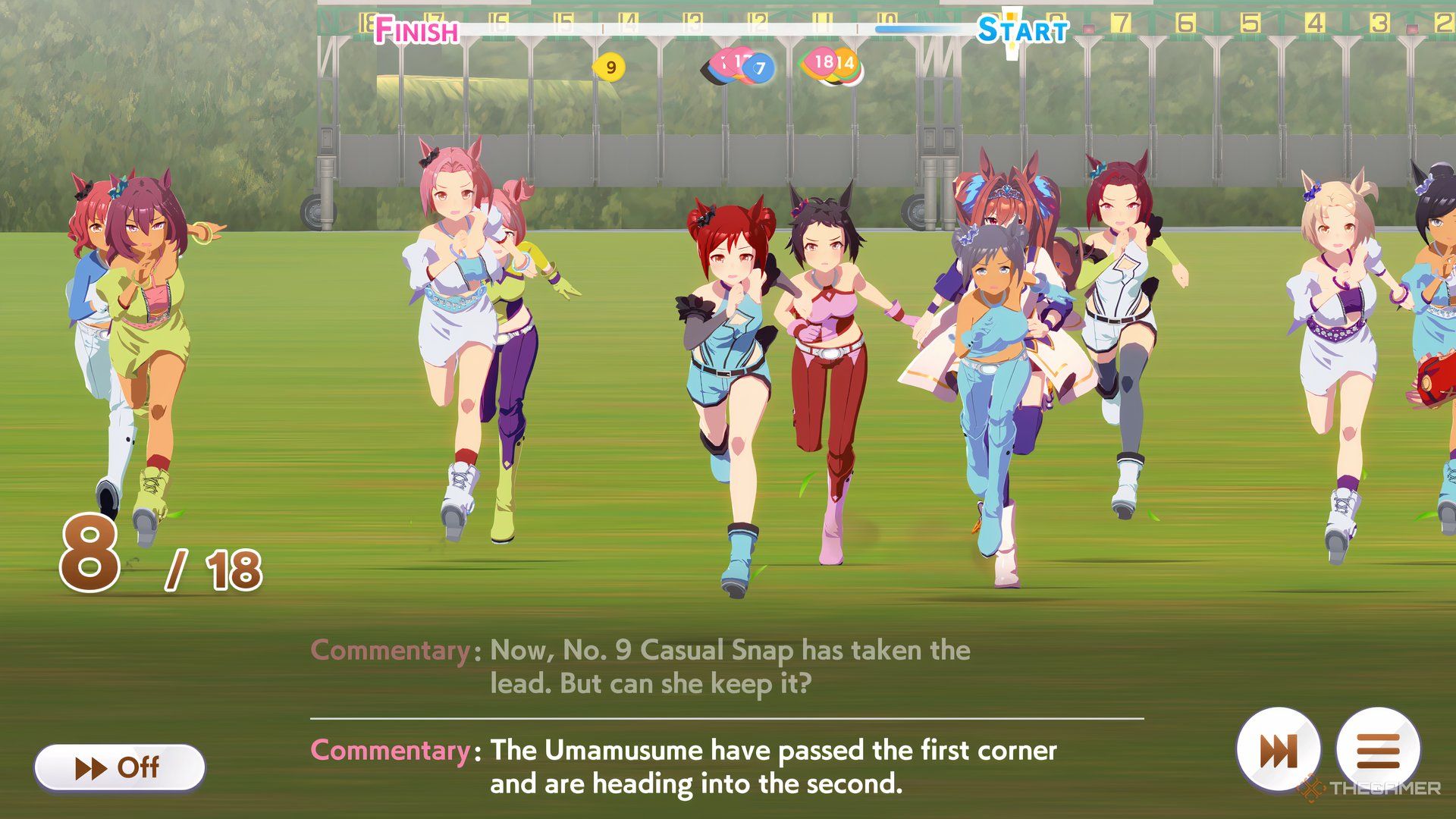 Racers heading towards the finish line in Umamusume Pretty Derby.